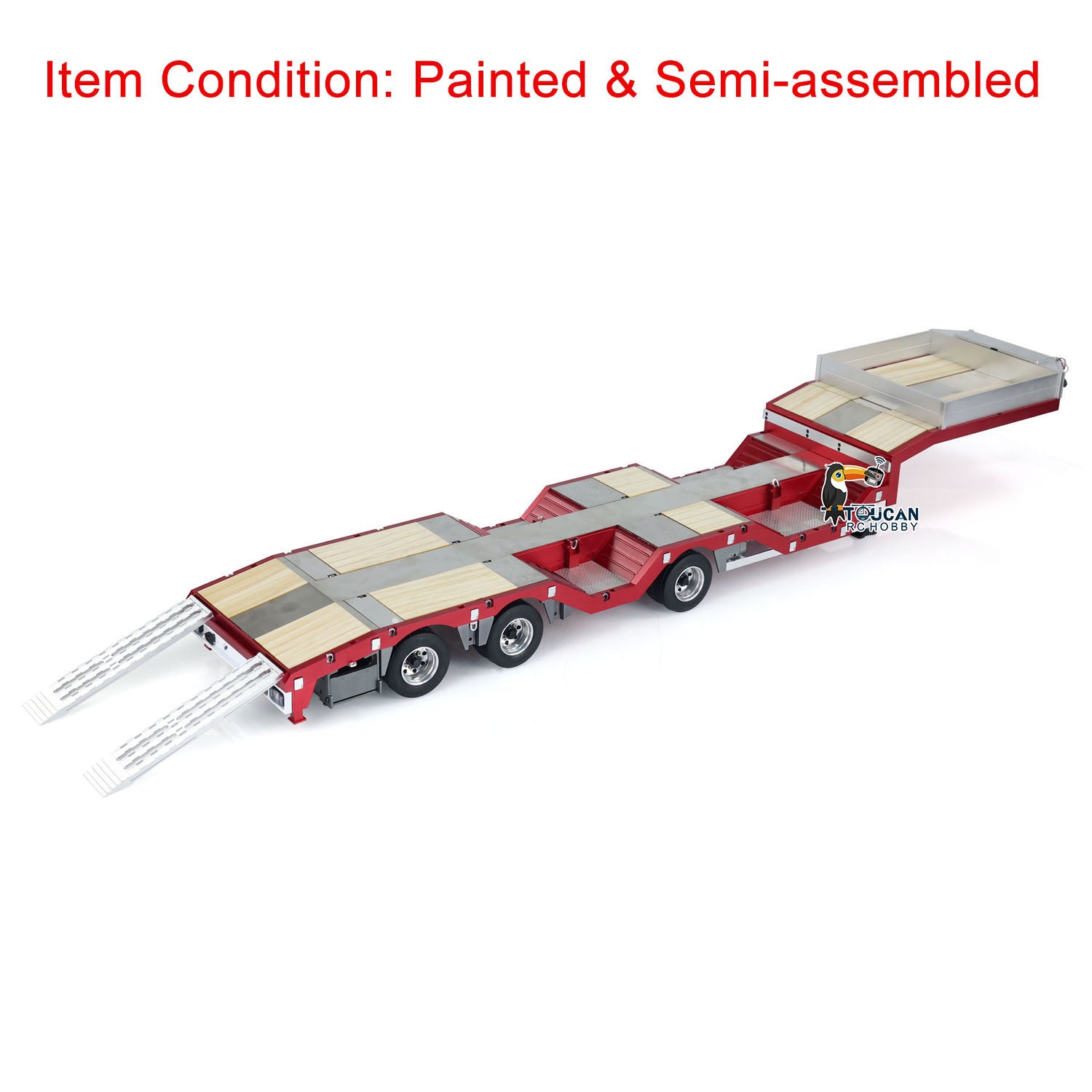 1/14 Scale 3 Axles Extendible Metal Trailer for RC Tractor Truck & Car Models - Assembled & Painted (103x20x8cm) - Perfect for RC Construction Sites, Farm Scenes & Truck Shows