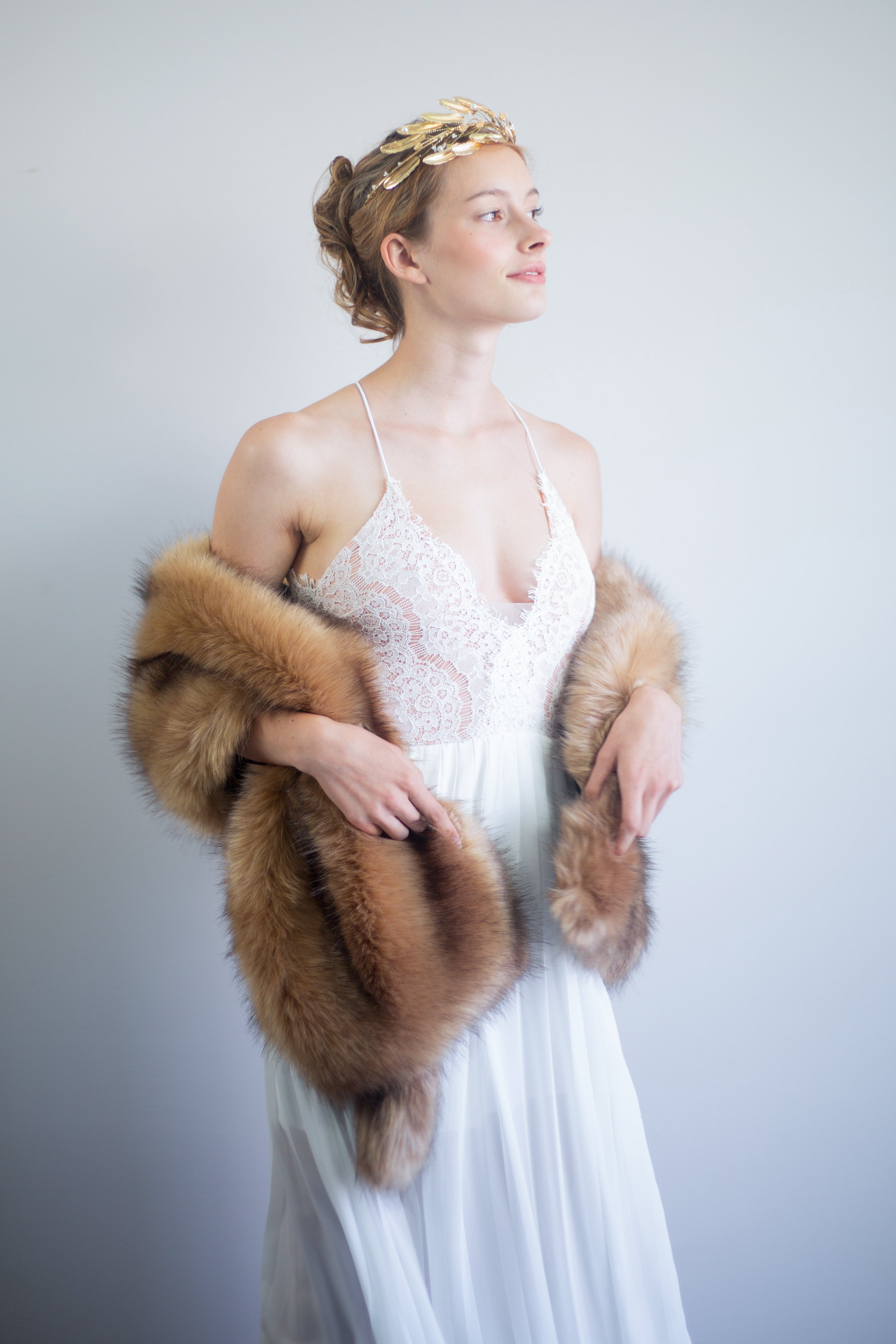 Honey Brown Fur Shawl for Women - Soft & Warm Winter Wrap - Elegant Lilian LBrw03 Shawl for Parties, Weddings & Evening Events