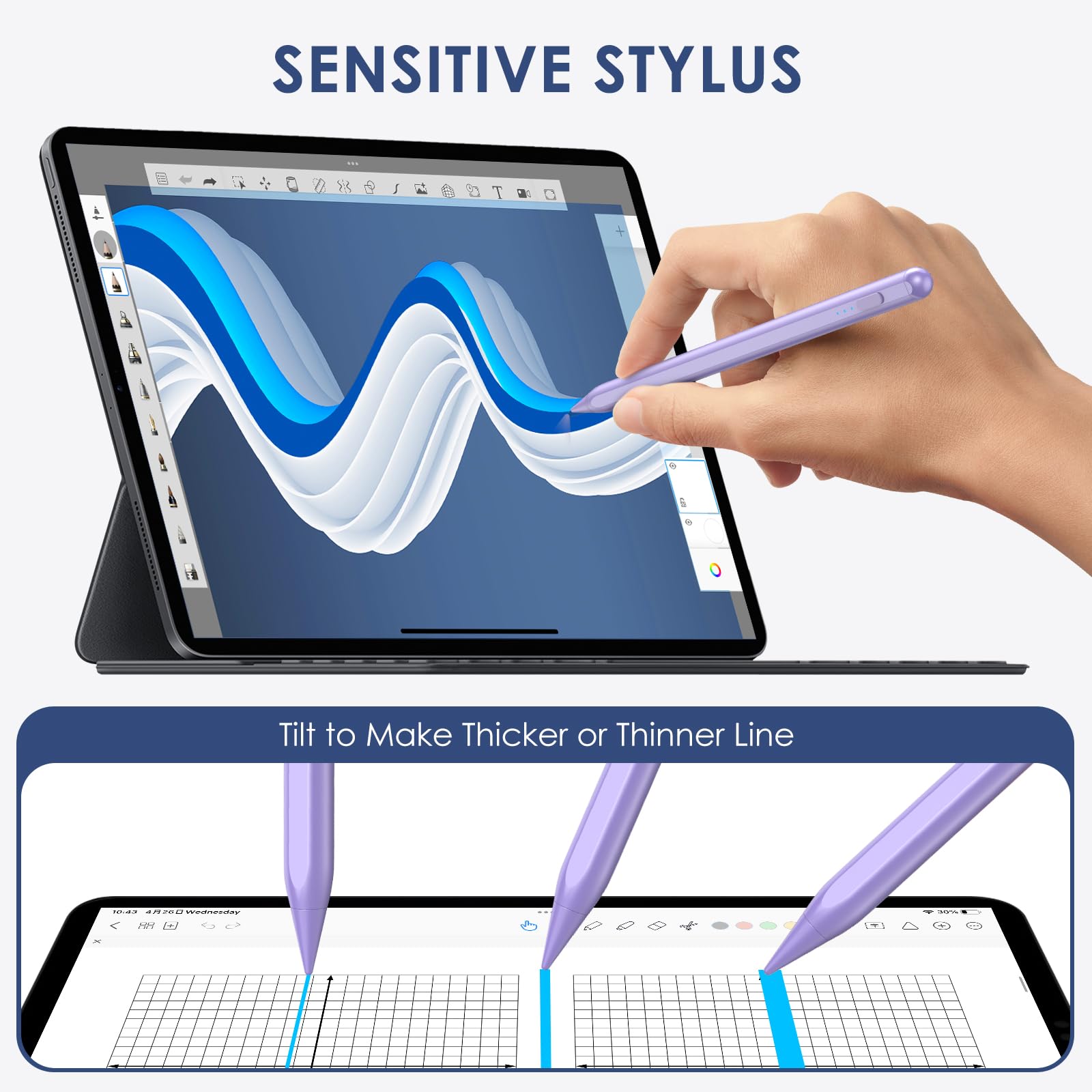 Premium Stylus Pen for iPad 2018-2024 - 2X Fast Charging Apple Pencil 2nd Gen Alternative - Compatible with iPad Pro M4, 12.9