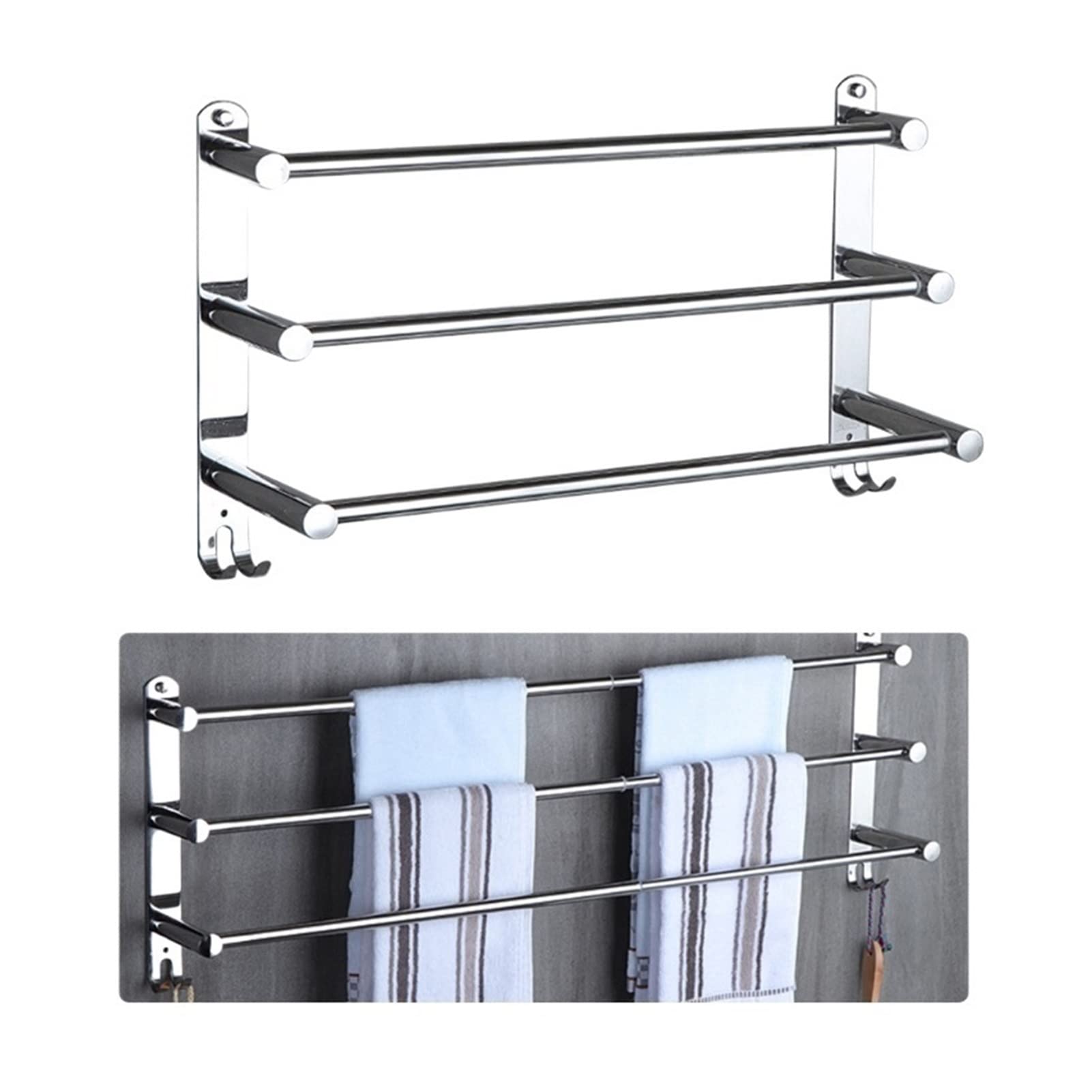 XADITON 3-Tier Adjustable Stainless Steel Towel Rack - Wall Mounted Bathroom Organizer for Hand Towels, Dish Cloths & Kitchen Linens - Flexible Space Saving Storage Solution for Small Bathrooms & Kitchens