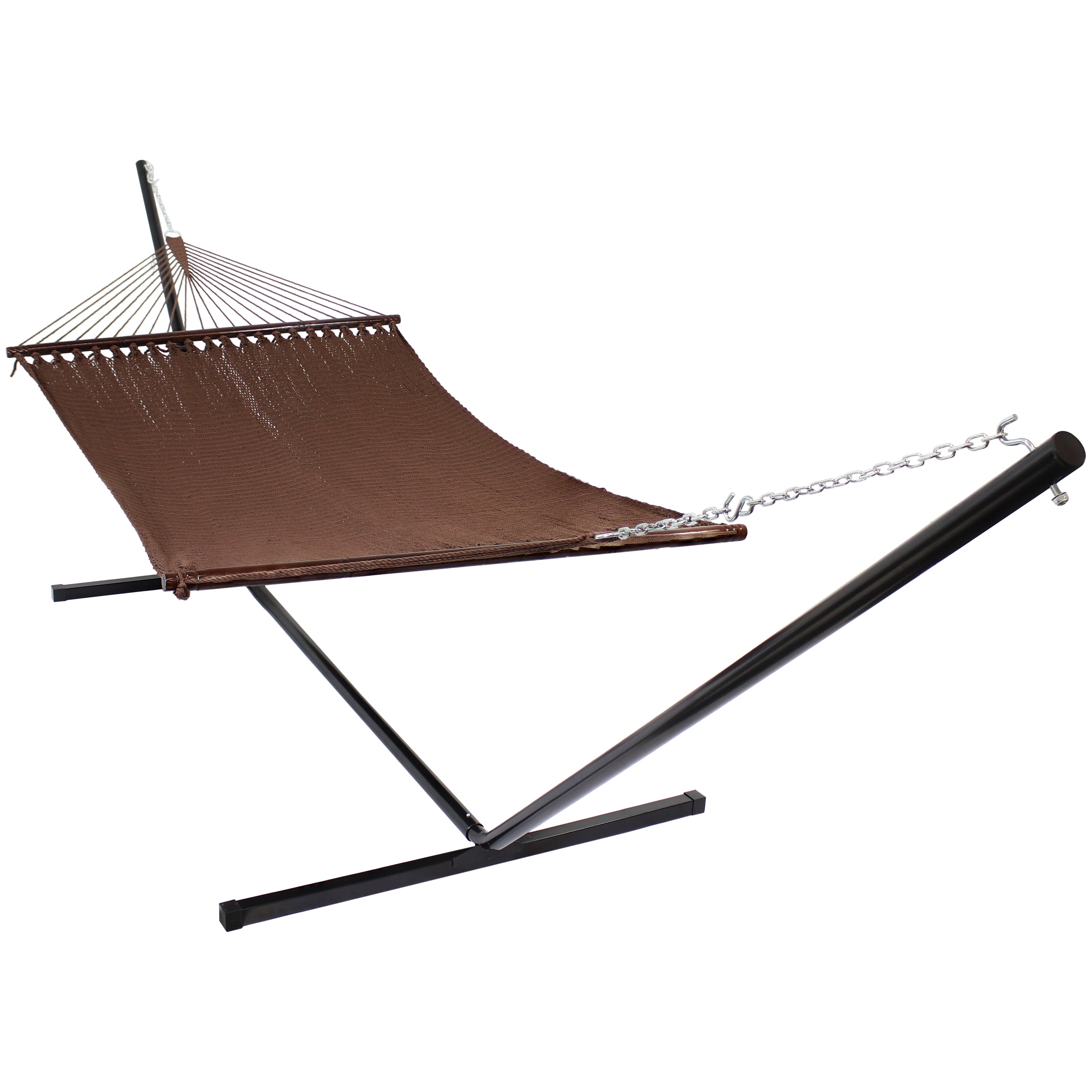 Sunnydaze 2-Person Soft Spun Polyester Rope Hammock with Stand - Portable Outdoor Hanging Bed for Backyard, Patio, Beach & Camping Relaxation