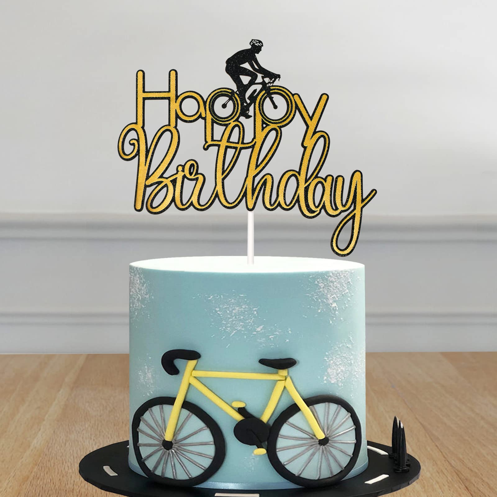 Bicycle Happy Birthday Cake Topper - Bike Theme Party Decorations for BMX Birthday Celebrations | Pre-assembled Decor for Men & Boys | Perfect for Cycling Enthusiast Parties & Bike-Themed Events