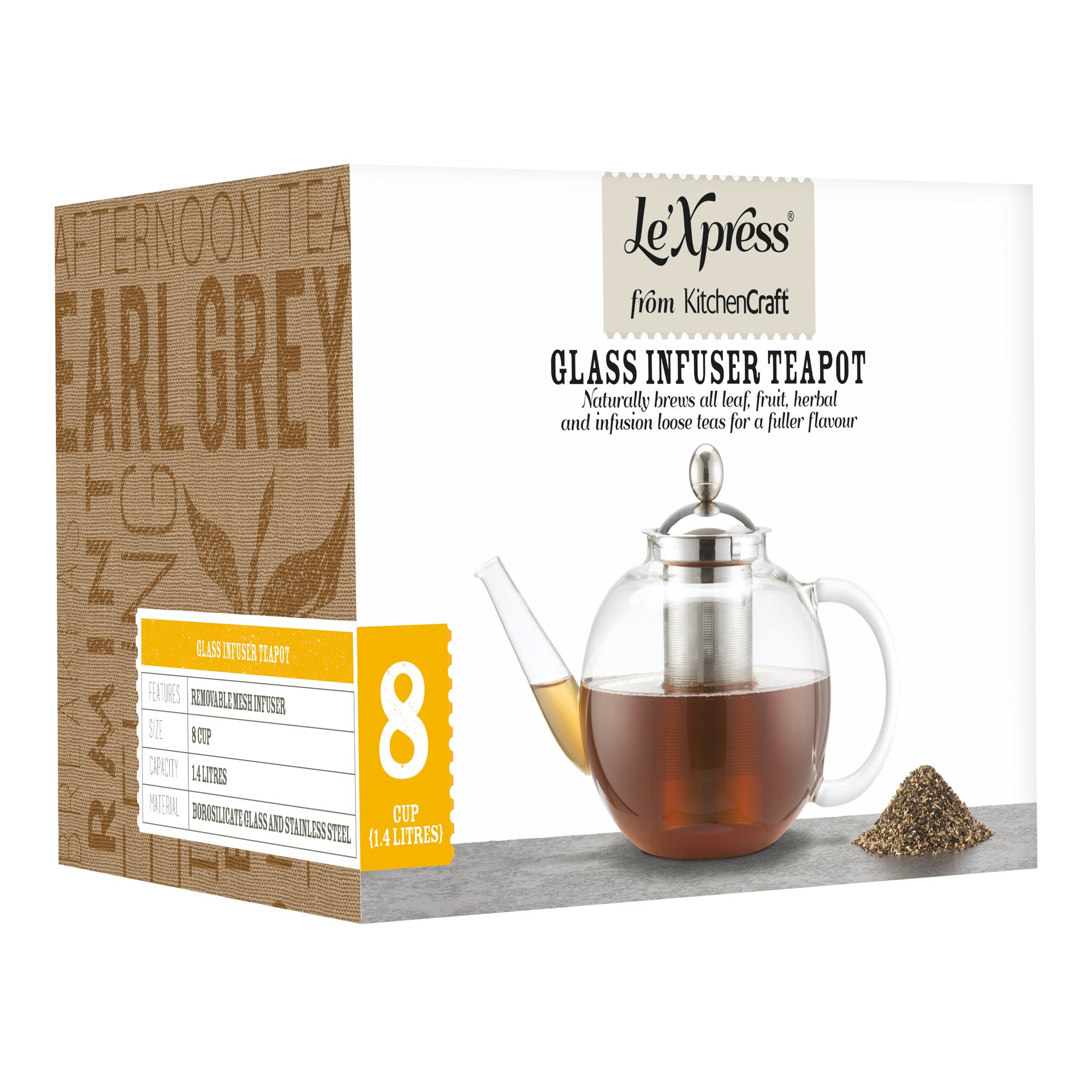 Le’Xpress 1.4 Liter Glass Infuser Teapot for Loose Leaf Tea - Perfect for Home, Office & Tea Party Brewing