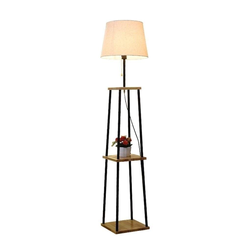 Modern LED Floor Lamp with Wooden Shelf & Metal Frame - Adjustable Standing Light with Storage Organizer for Living Room, Bedroom, Office - Tall Vertical Lamp for Reading, Decor & Display Shelves