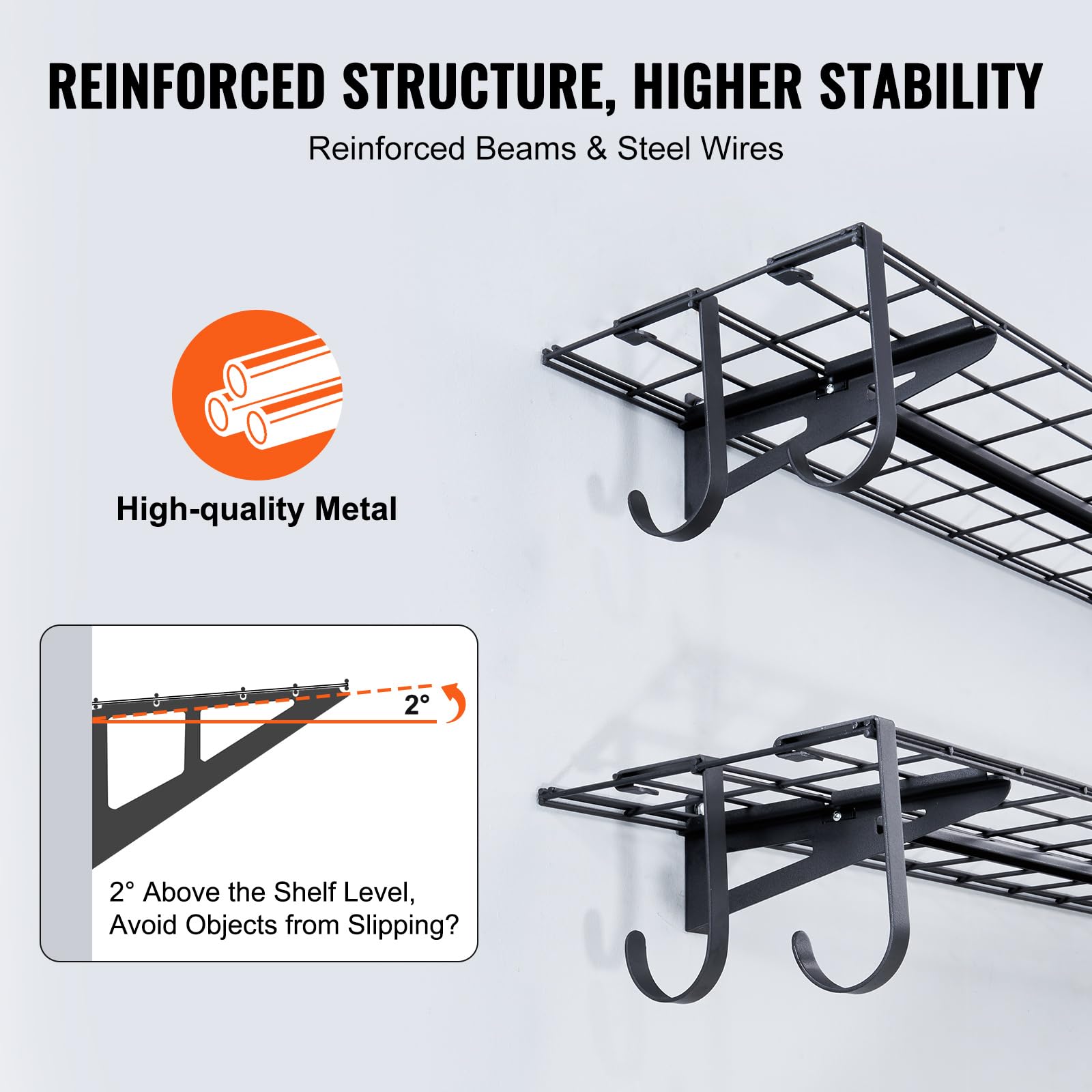 VEVOR Heavy Duty Garage Shelving Wall Mounted - 1x4 ft Floating Shelves with 400 lbs Capacity - 2 Pack Garage Storage Rack for Shop, Shed, Basement & Home Organization - Perfect for Tools, Paint Cans & Equipment Storage