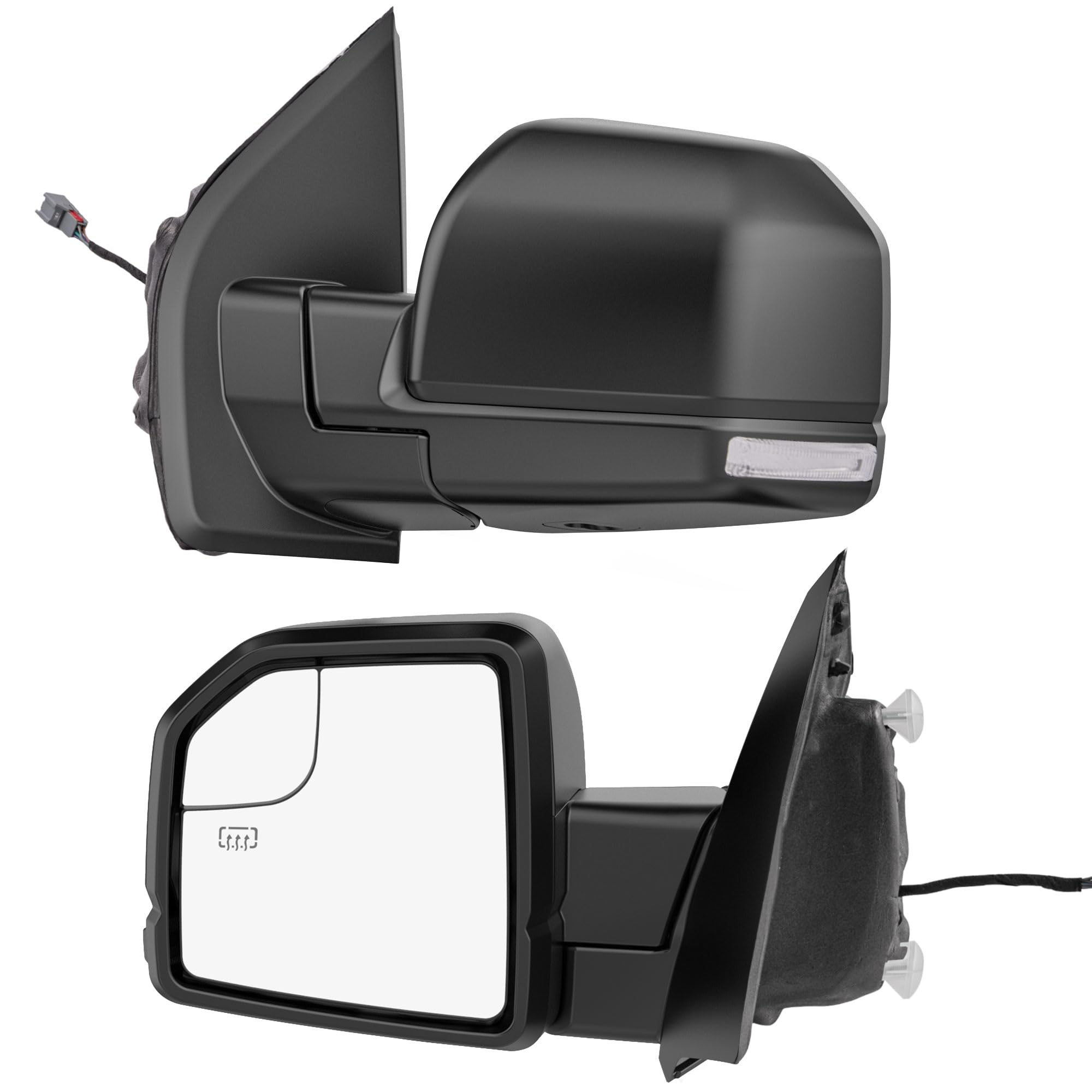 Heated Power Tow Mirrors for 2015-2020 Ford F150 - LED Turn Signal & Temperature Sensor - Perfect for Towing Trailers & Cold Weather Driving