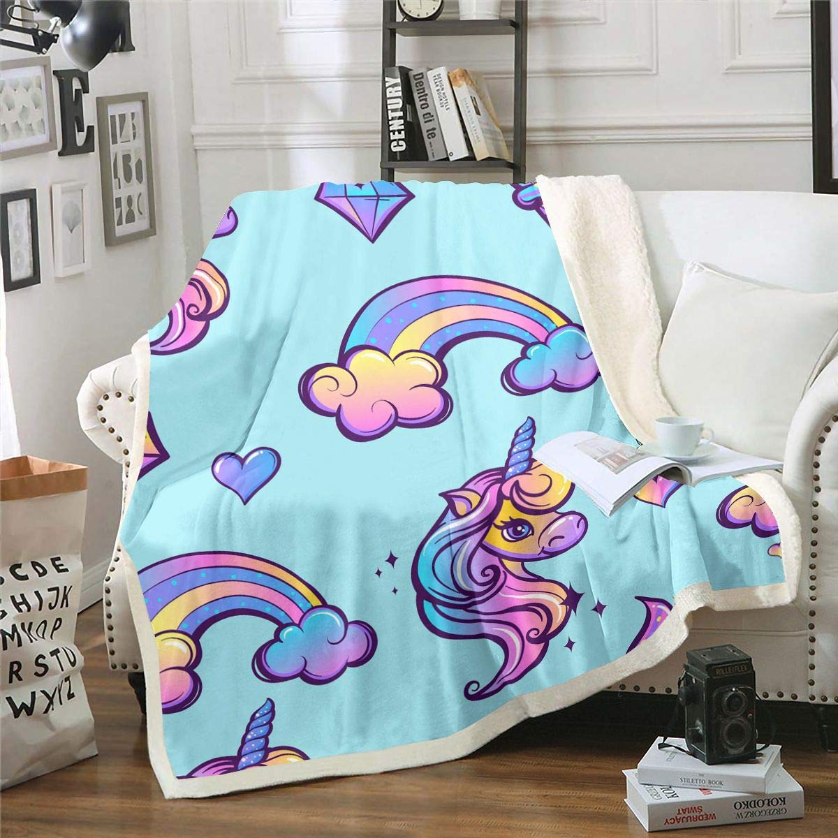 Magical Unicorn Sherpa Fleece Throw Blanket - Ultra Soft Fantasy Plush Blanket for Kids & Adults, 60