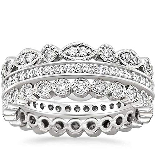 1 CT Round Created Diamond Stackable 3 Rings Engagement Set in 14K White Gold - Perfect for Proposals, Anniversaries & Bridal Jewelry