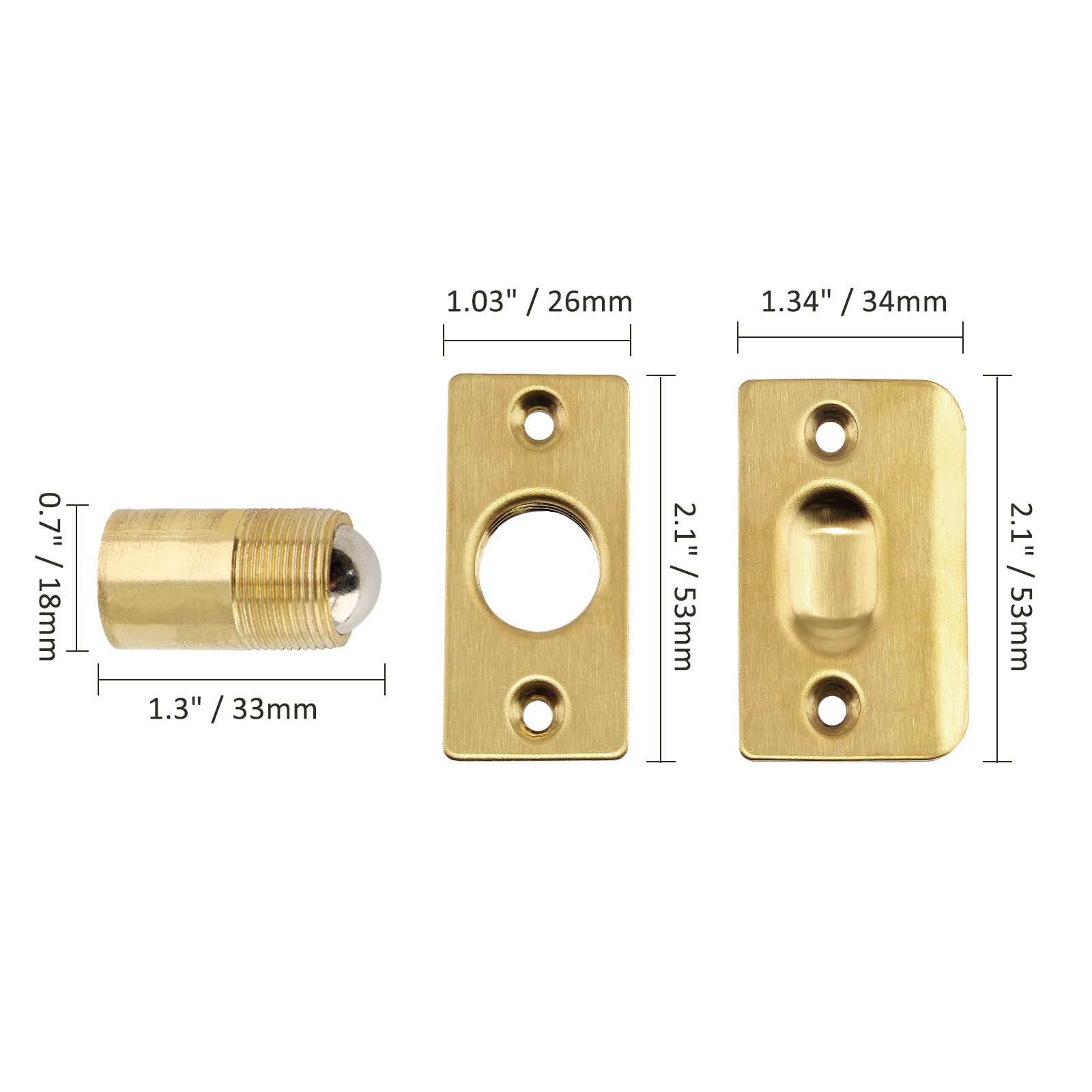 Murtenze 2 Pack 2-1/8 Inch Stainless Steel Adjustable Ball Catch Door Hardware with Strike Plate & Screws - Gold Finish for Cabinet, Closet & Door Installation | Perfect for Home, Office & Furniture Repair