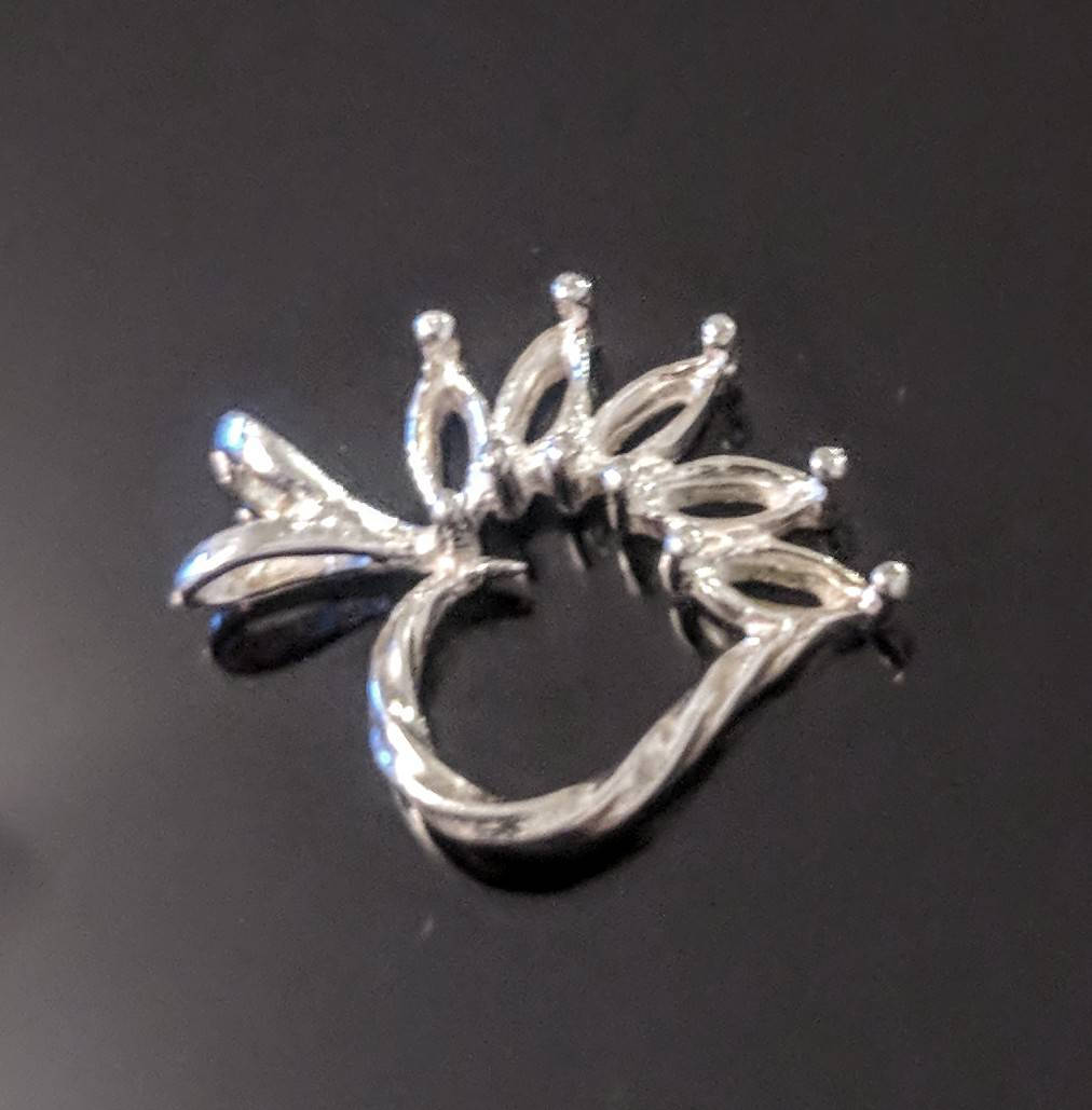 Solid Sterling Silver or 14kt Gold 5 Stone Fancy Heart Pendant Setting - Marquise Cut, Handcrafted in USA (161 275/141 275) - Perfect for Valentine's Gifts, Anniversary Jewelry & Special Occasion Presents