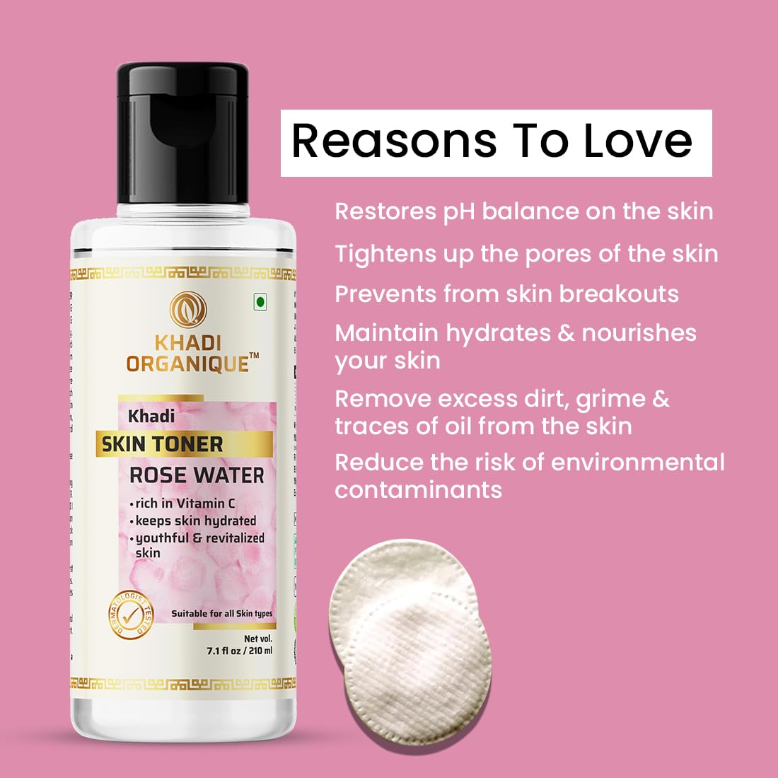 Khadi Organique Rose & Cucumber Water Skin Toner - 420ml (Pack of 2) | Natural Glow Booster, Soothing Face Mist for Tan Removal & Hydration | Perfect for Daily Skincare, Post-Workout Refresh & Summer Skin Care Routine