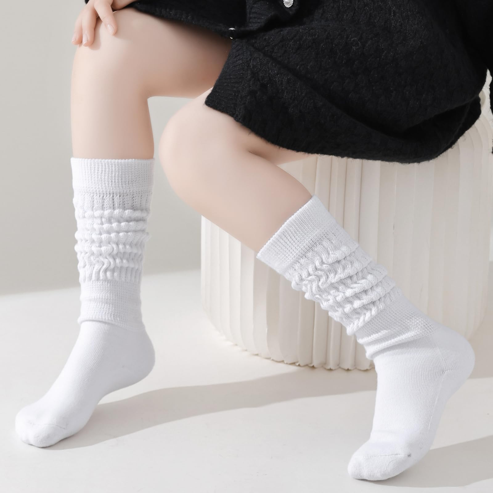 Soft Warm Slouch Socks for Girls & Kids - Knee High Scrunch Boot Socks (2/3 Pairs) - Perfect for School, Winter Outfits & Casual Wear