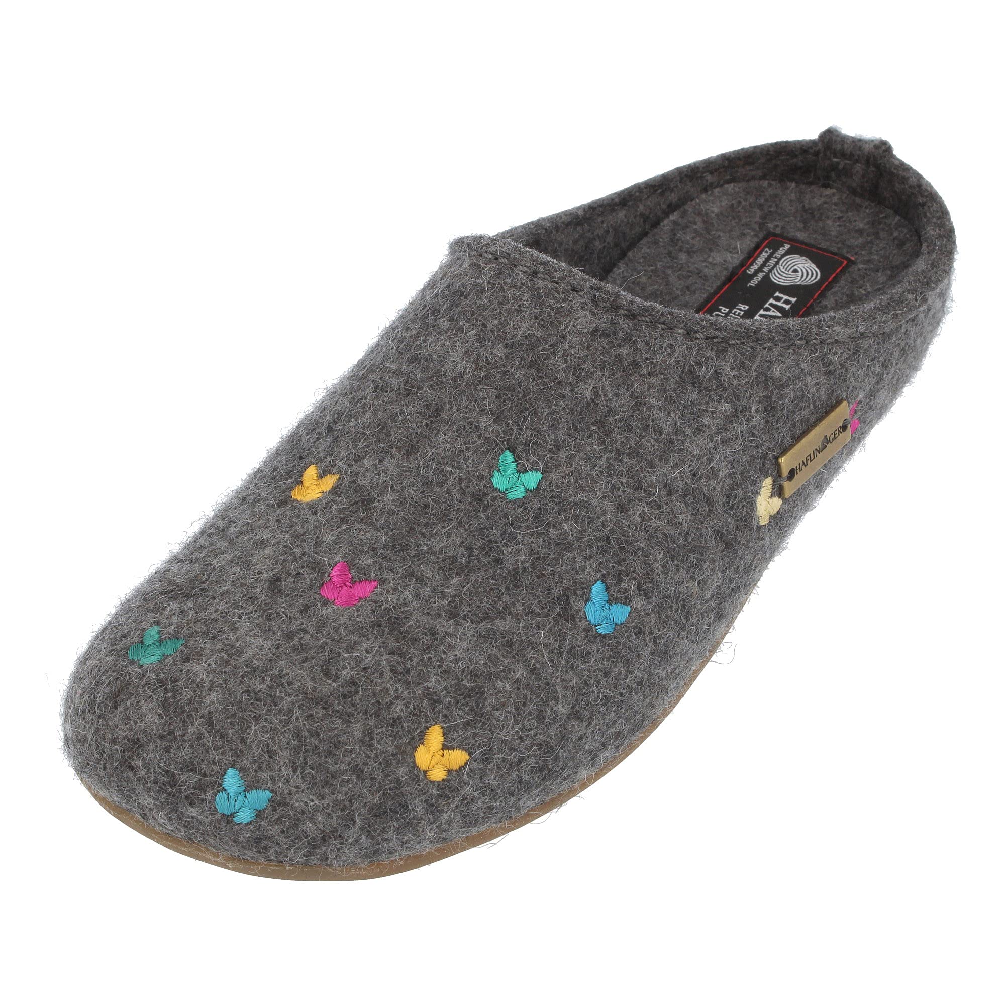 HAFLINGER Fafalline Wool Felt Butterfly Motif Women's Slip-On Mule Slippers - Unisex Comfort House Shoes for Indoor & Outdoor Wear