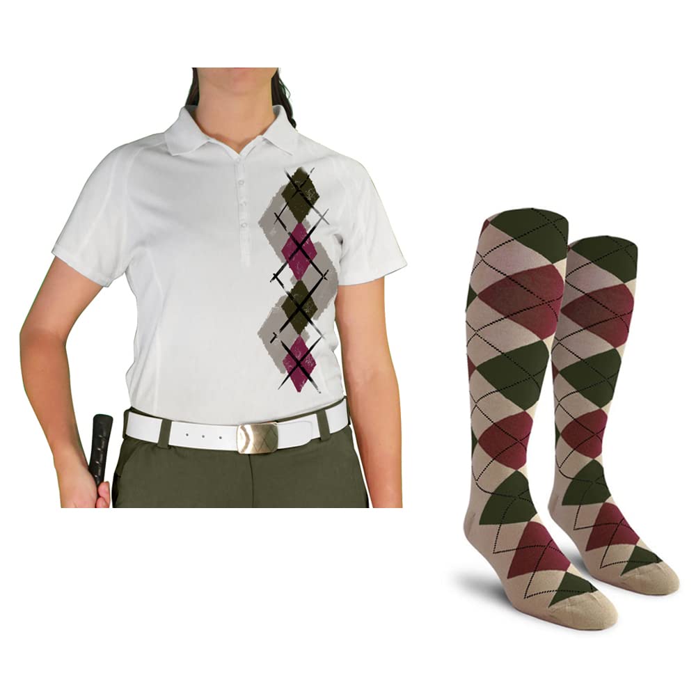 Dry Fit Short Sleeve Graphic Golf Polo Shirt with Socks for Women - Argyle Paradise Design | Moisture-Wicking & Comfortable | Perfect for Golf, Tennis & Casual Wear