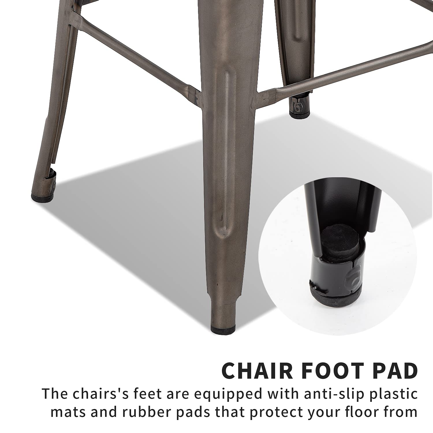 HCY 24 Inch Metal Dining Chairs Set of 4 - Stackable Bar Stools for Kitchen, Patio, Indoor & Outdoor Use - Bronze Finish Modern Chairs for Restaurant, Cafe, and Home Decor