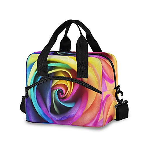 **Insulated Lunch Bag with Adjustable Shoulder Strap - Large Rainbow Floral Reusable Lunch Cooler Tote for Women, Men, Kids - Perfect for Work, School, Picnics & Meal Prep**