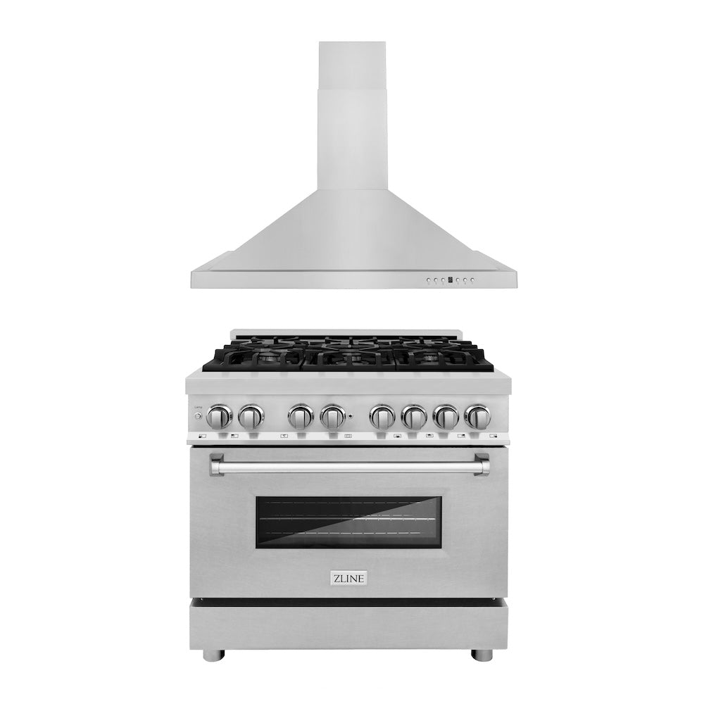 ZLINE 36 Inch Professional Kitchen Package - Stainless Steel Dual Fuel Range with Convertible Vent Hood | Perfect for Home Chefs & Modern Kitchens