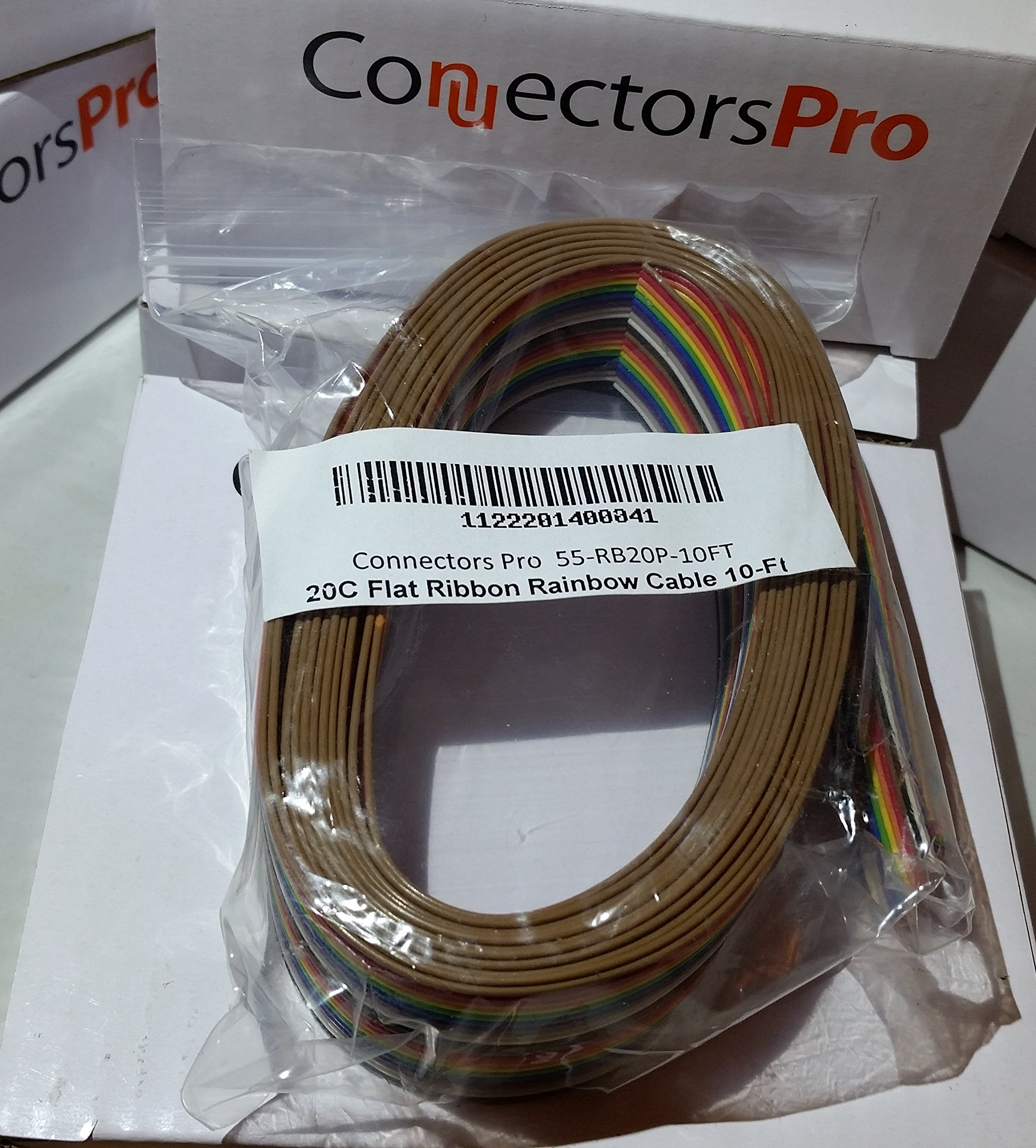 Rainbow Flat Ribbon Cable 10ft - 20 Conductors for 2.54mm Connectors | PC Accessories & DIY Projects