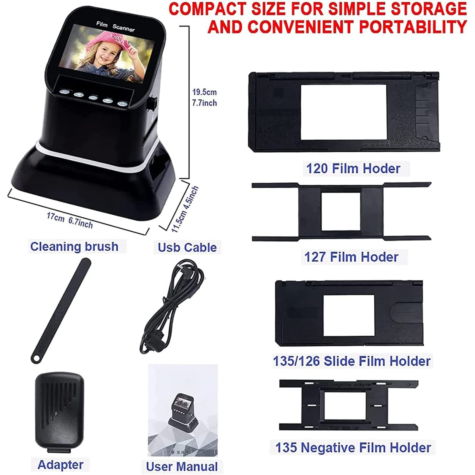 High Resolution Film Slide Scanner - Convert 35mm, 135, 126, 127 Negative Slides to Digital JPEG - 1080P LCD Screen Digital Film Converter - Perfect for Archiving Old Photos, Digitizing Film Collections & Photo Restoration Projects
