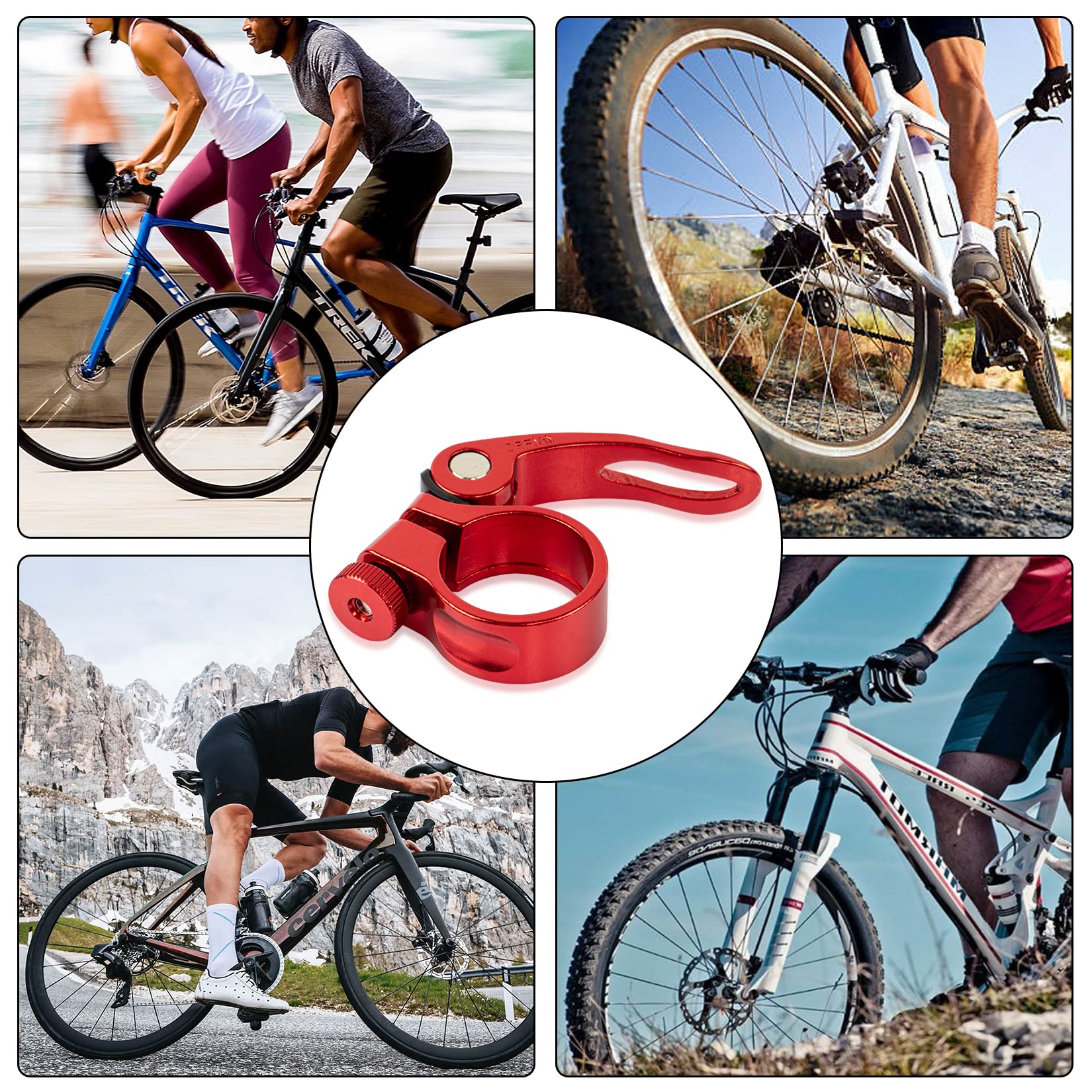 PSLER 28.6mm Bike Seat Post Clamp Quick Release - Mountain, Road & Casual Bicycle Seatpost Clamp (Red) | Secure & Adjustable Bike Seat for MTB, Commuting & Leisure Cycling