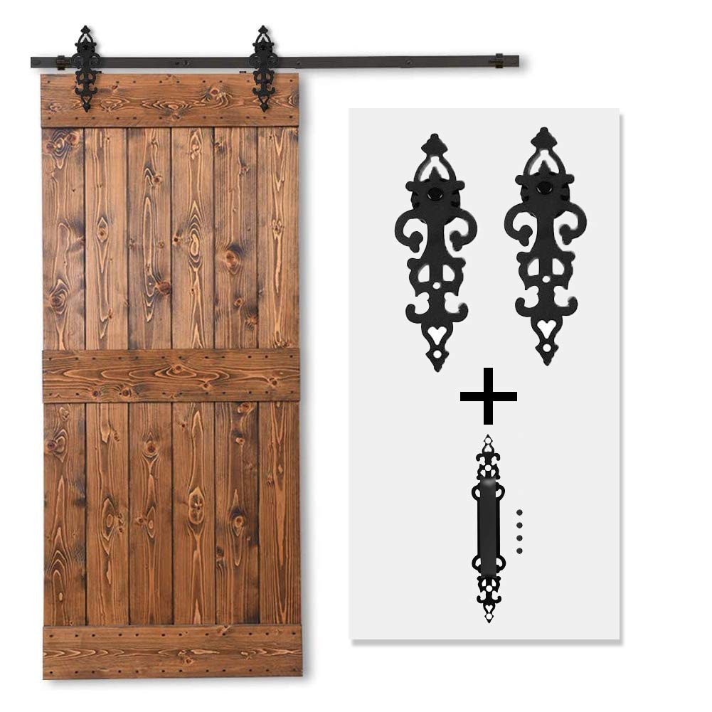 Heavy Duty Sliding Barn Door Hardware Kit 8FT (244CM) with Industrial Handle - Fits Single Wooden Doors Up to 48