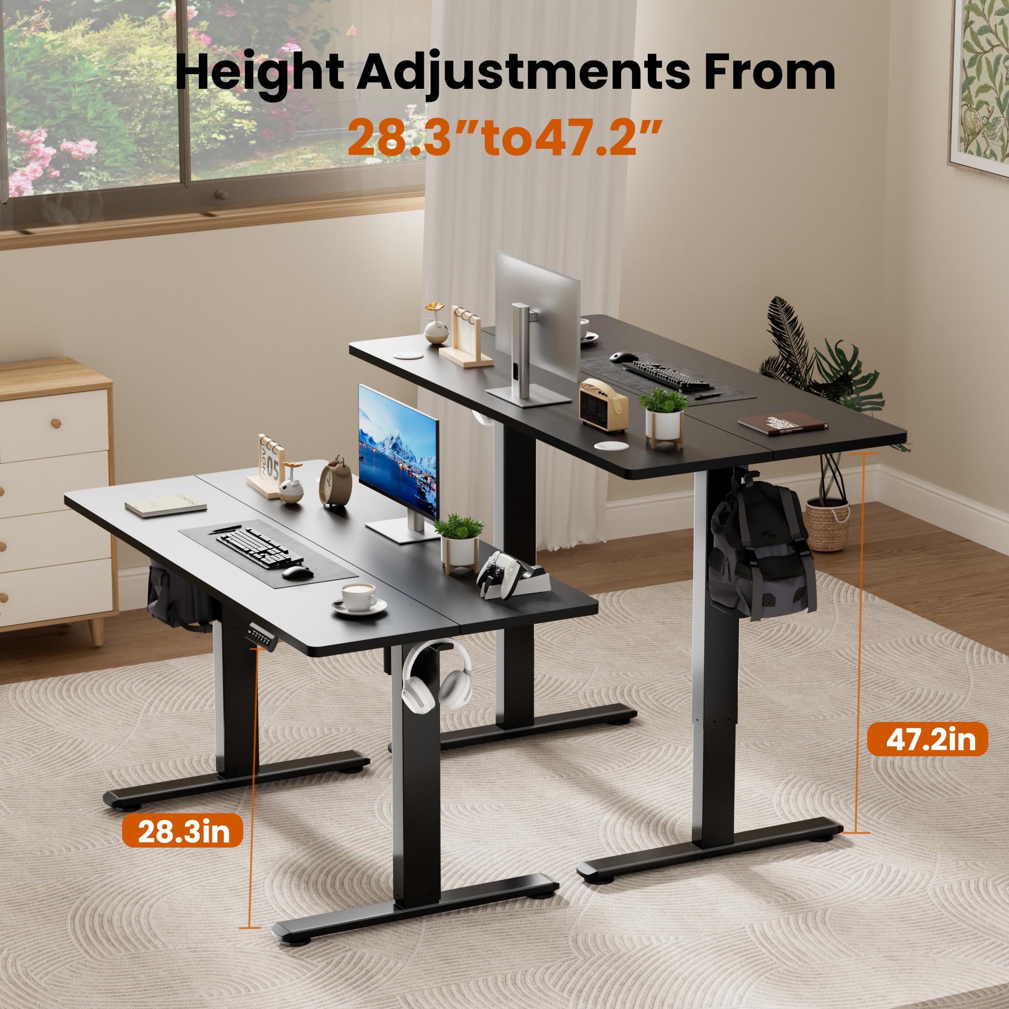 Adjustable Electric Standing Desk 48 x 24 Inches - Memory Height Sit Stand Desk for Home Office with Hook, Black | Ergonomic Workspace Solution for Productivity & Comfort