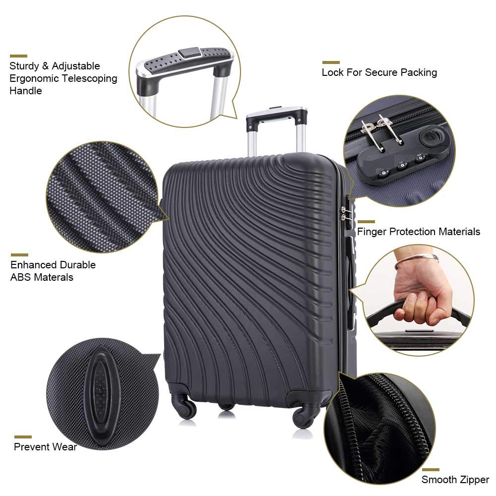 Fridtrip 4-Piece Hardshell Luggage Set with Spinner Wheels - 3 ABS Carry-On Suitcases (Black) | Perfect for Air Travel, Business Trips & Family Vacations