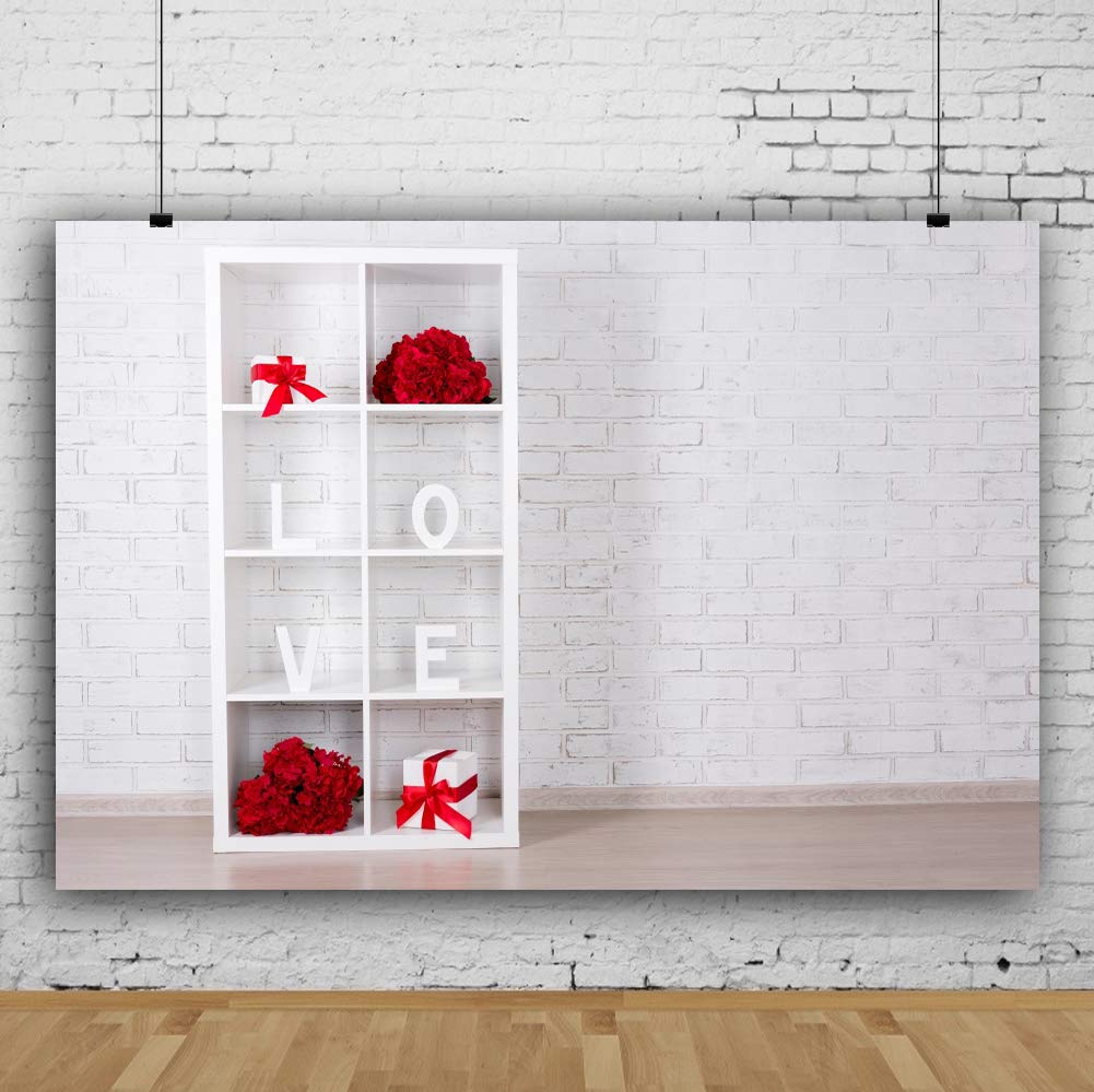7x5ft Valentine's Day Photography Backdrop - White Bookshelf with Red Roses for Romantic Proposals, Couples Room Decor & Wedding Decorations | Perfect for Anniversary Photos, Engagement Shoots & Love-Themed Parties