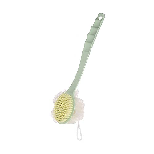 Niralasa 2 in 1 Loofah Body Brush with Handle - Exfoliating Bath & Shower Brush with Long Curved Handle for Back Scrubbing, Skin Massage & Deep Cleansing | Perfect for Spa Days, Dry Brushing & Relaxing Self-Care Routines