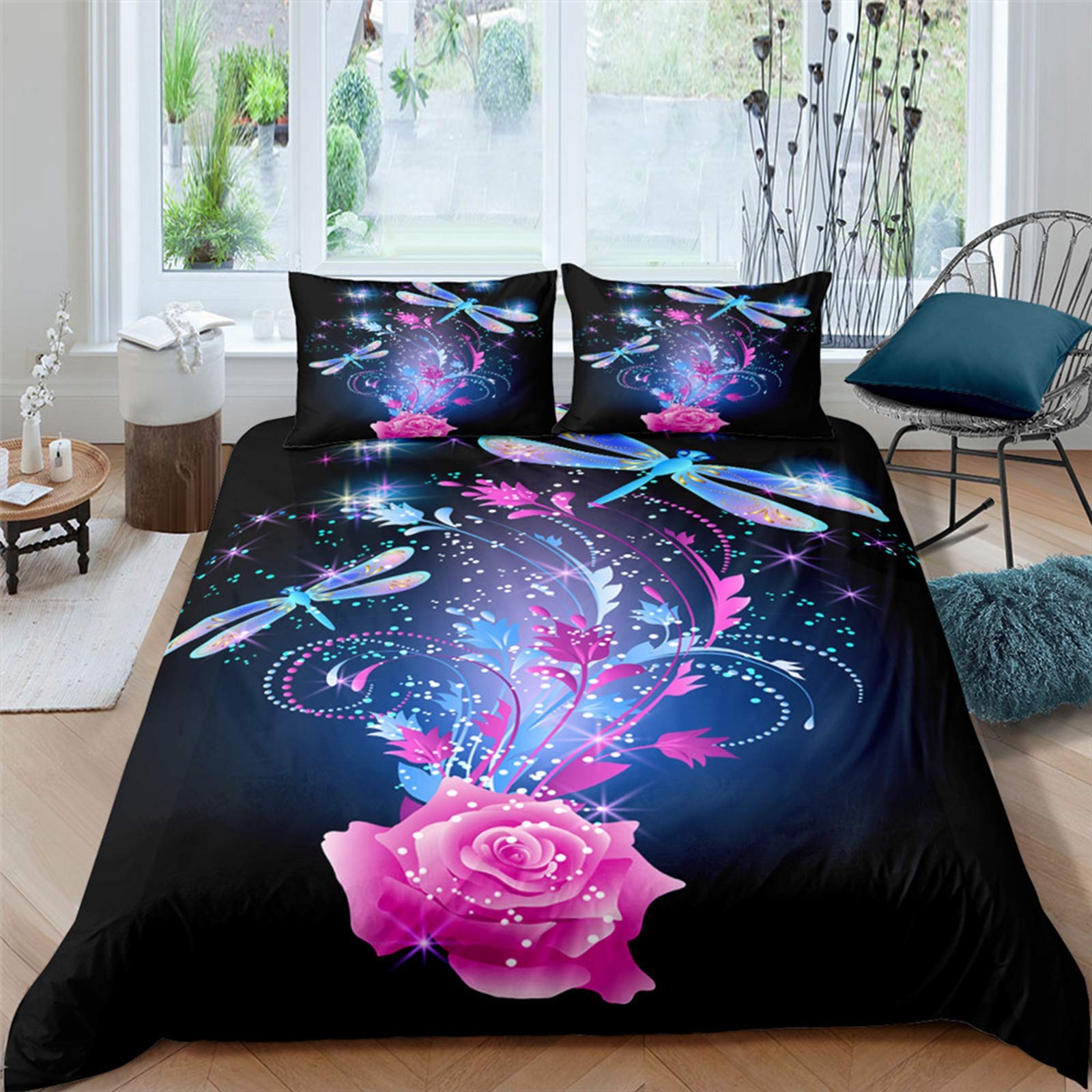 Kelli Kelly Blue Butterfly Bedding Set Twin Size - Soft Microfiber Duvet Cover with Zipper, Pink Flower Fantasy Design for Girls, Kids & Teens Bedroom Decor (1 Duvet Cover + 1 Pillowcase) | Perfect for Kids' Room, Nursery, Dorm or Gift