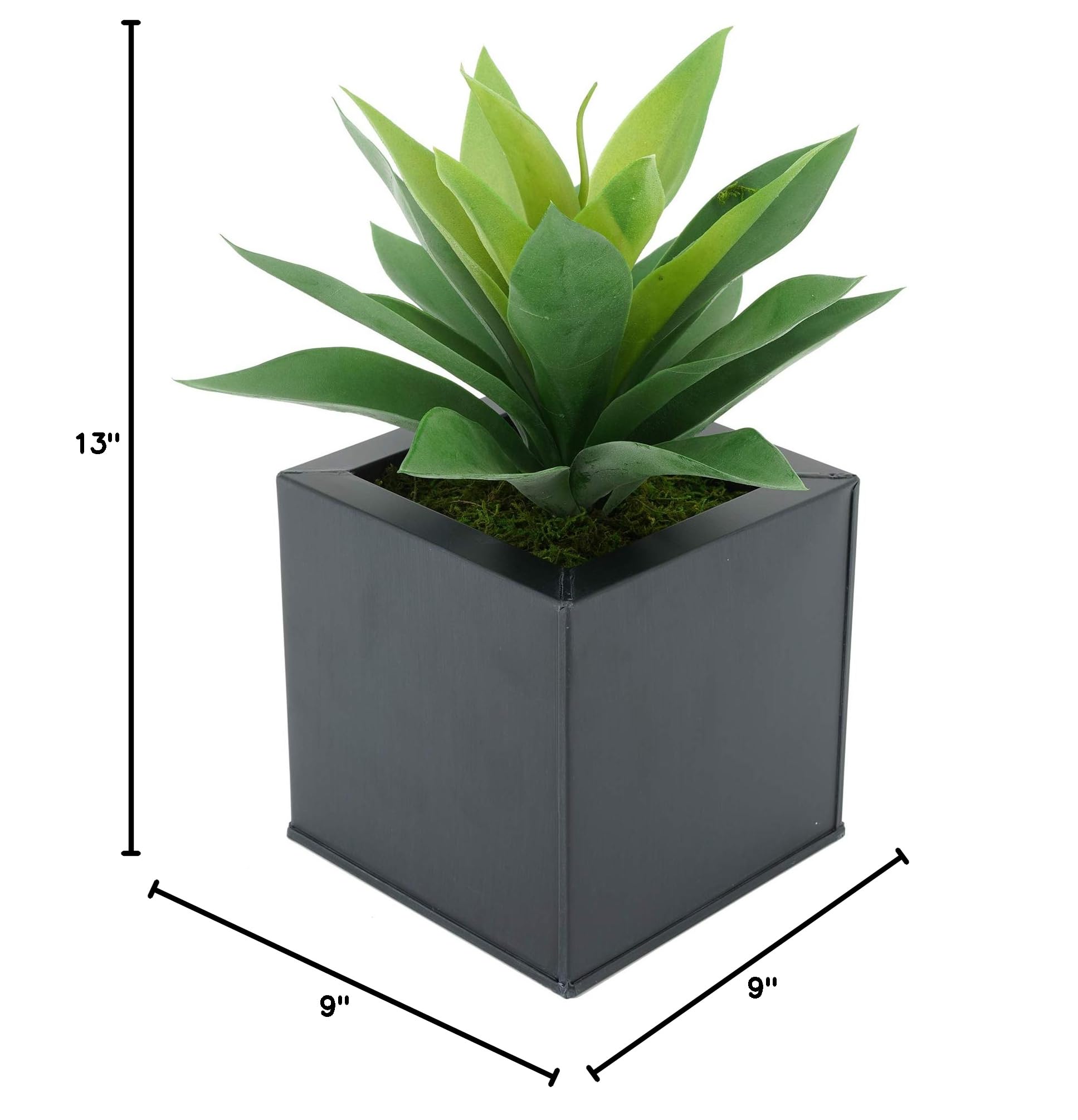 Artificial Frosted Light Green Succulent Plant in Square Zinc Pot - House of Silk Flowers - Perfect for Home Office Decor, Wedding Centerpieces & Shelf Displays