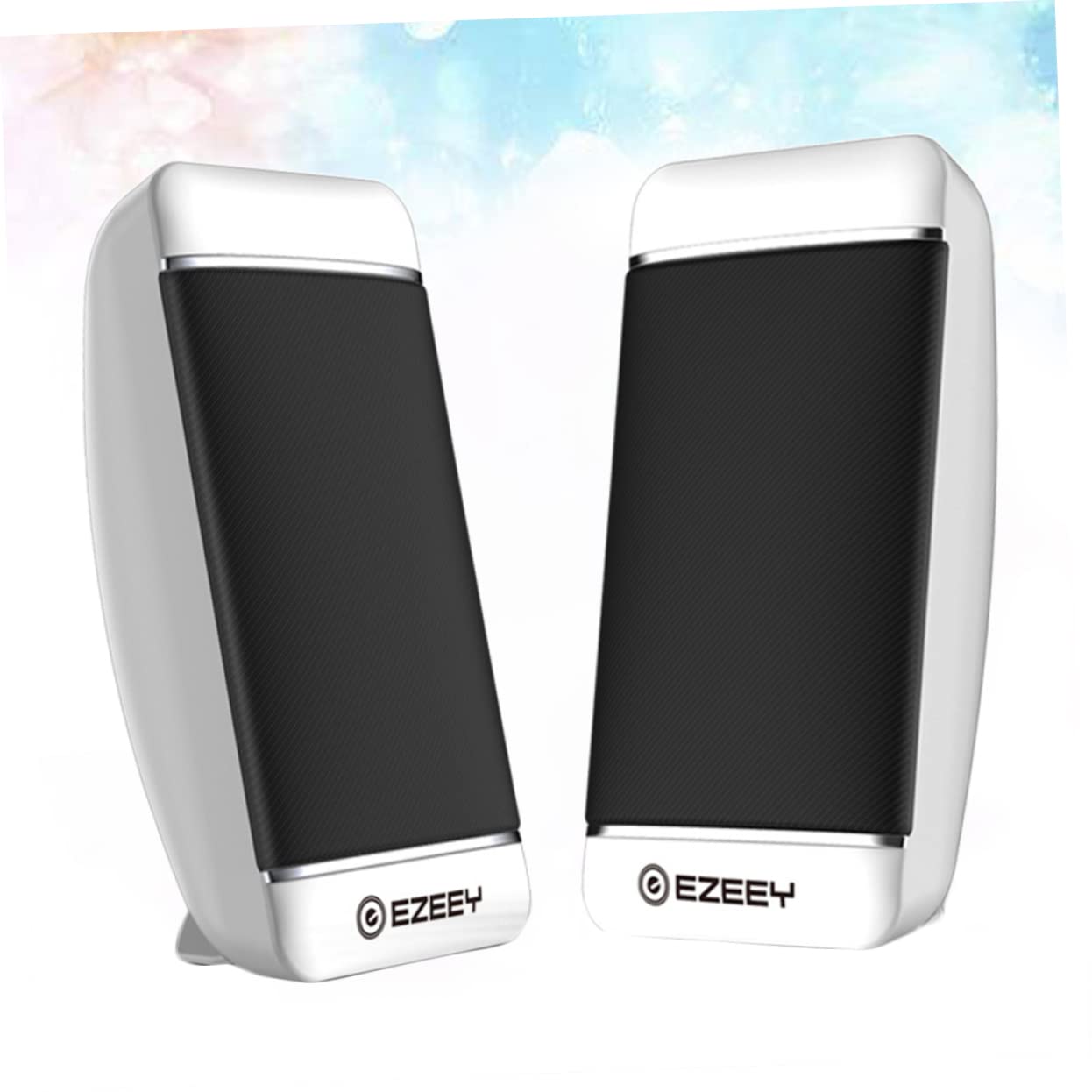 Mobestech 2-Pack Portable USB Computer Speakers - Mini Wired Stereo Multimedia Loudspeaker for Desktop, Laptop, Notebook (White) | Perfect for Home Office, Gaming, Music & Video Conferencing