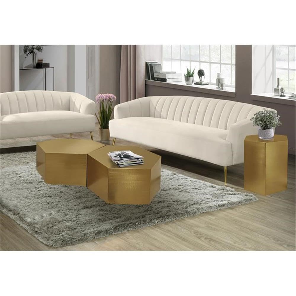 Modern Metal Coffee Table Set - 2-Piece Brushed Gold for Living Room