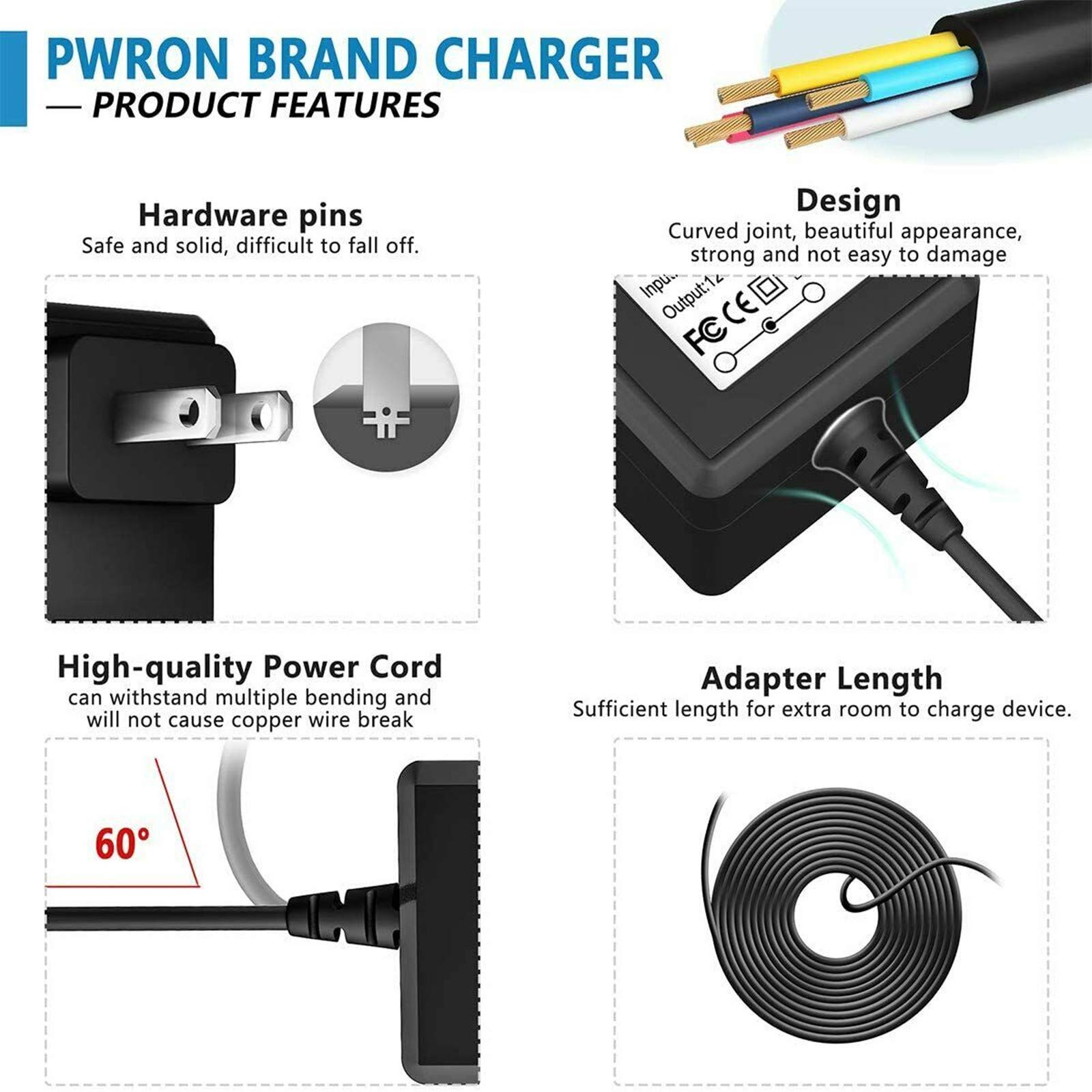 PwrON 6.6 FT Long 5V AC to DC Power Adapter Charger for Symbol LS4278 Cordless Wireless USB Bluetooth Barcode Scanner - Perfect for Retail, Warehouse & Inventory Management