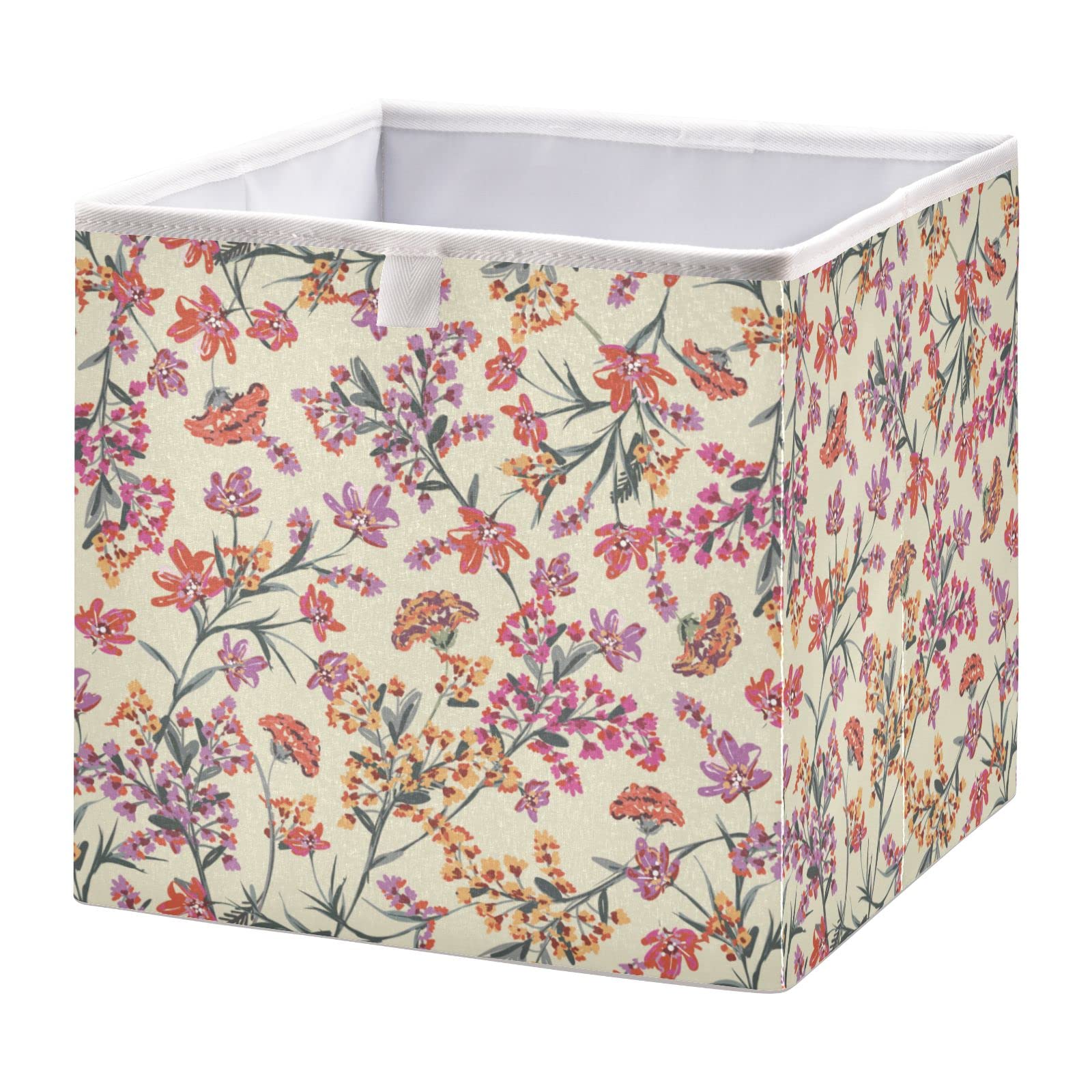 Foldable Fabric Storage Bins 11x11x11 Inches - Collapsible Cube Organizer with Blooming Flower Design for Shelves, Closet & Home Organization - Perfect for Toys, Books & Laundry Storage