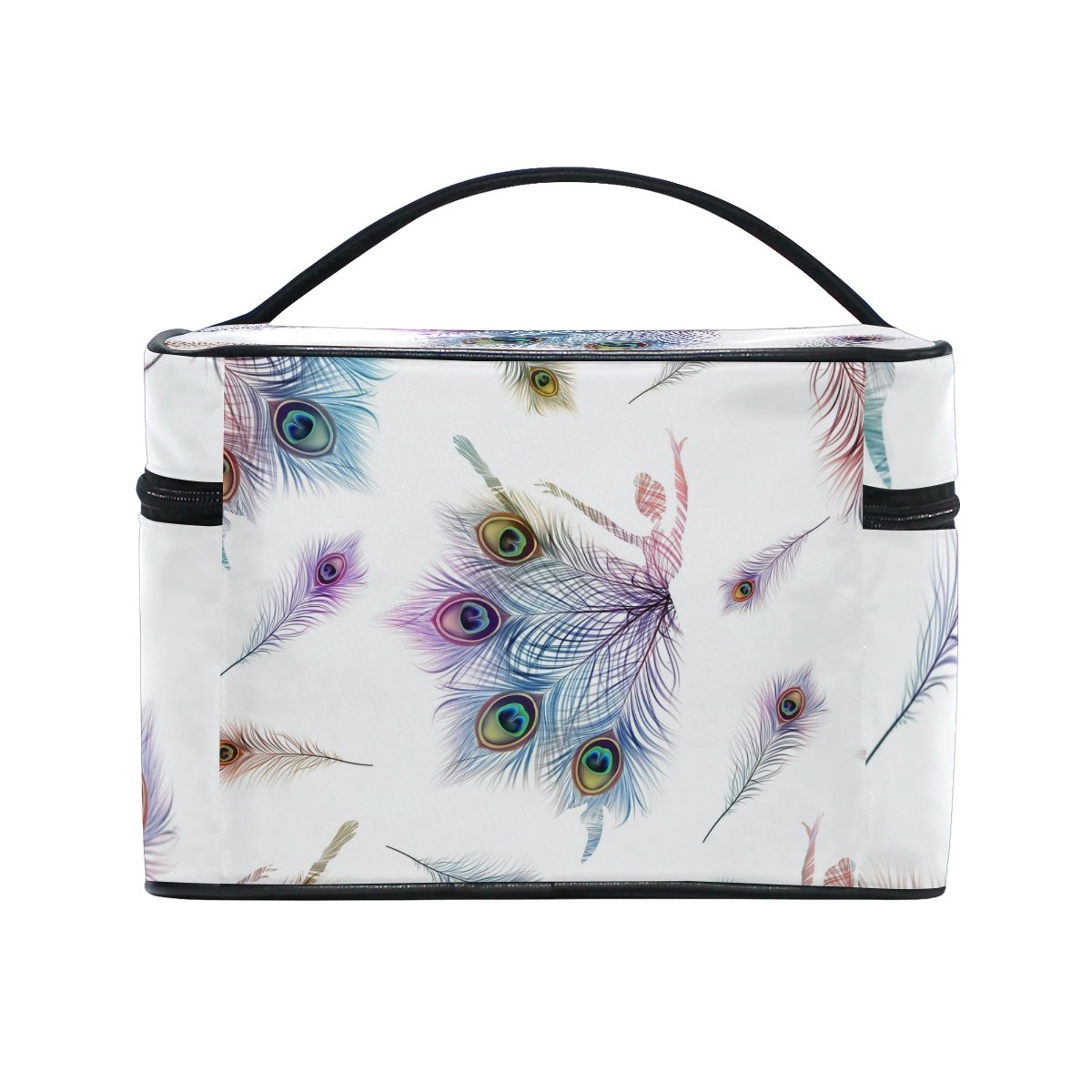 Cooper Girl Watercolor Peacock Feather Cosmetic Bag - Travel Makeup Train Case & Storage Organizer for Women | Perfect for Travel, Gym, and Daily Essentials Organization