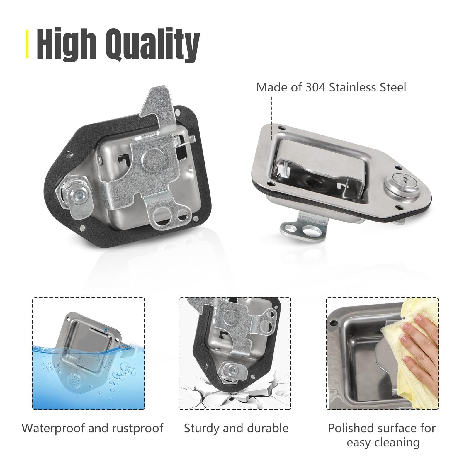YESHMA 2-Piece Stainless Steel Truck Tool Box Latch Replacement - Paddle Lock Handle with Keys & Rivets for Truck, Trailer, UTV, ATV Toolboxes | Durable Toolbox Lock for Outdoor Work & Off-Road Vehicles