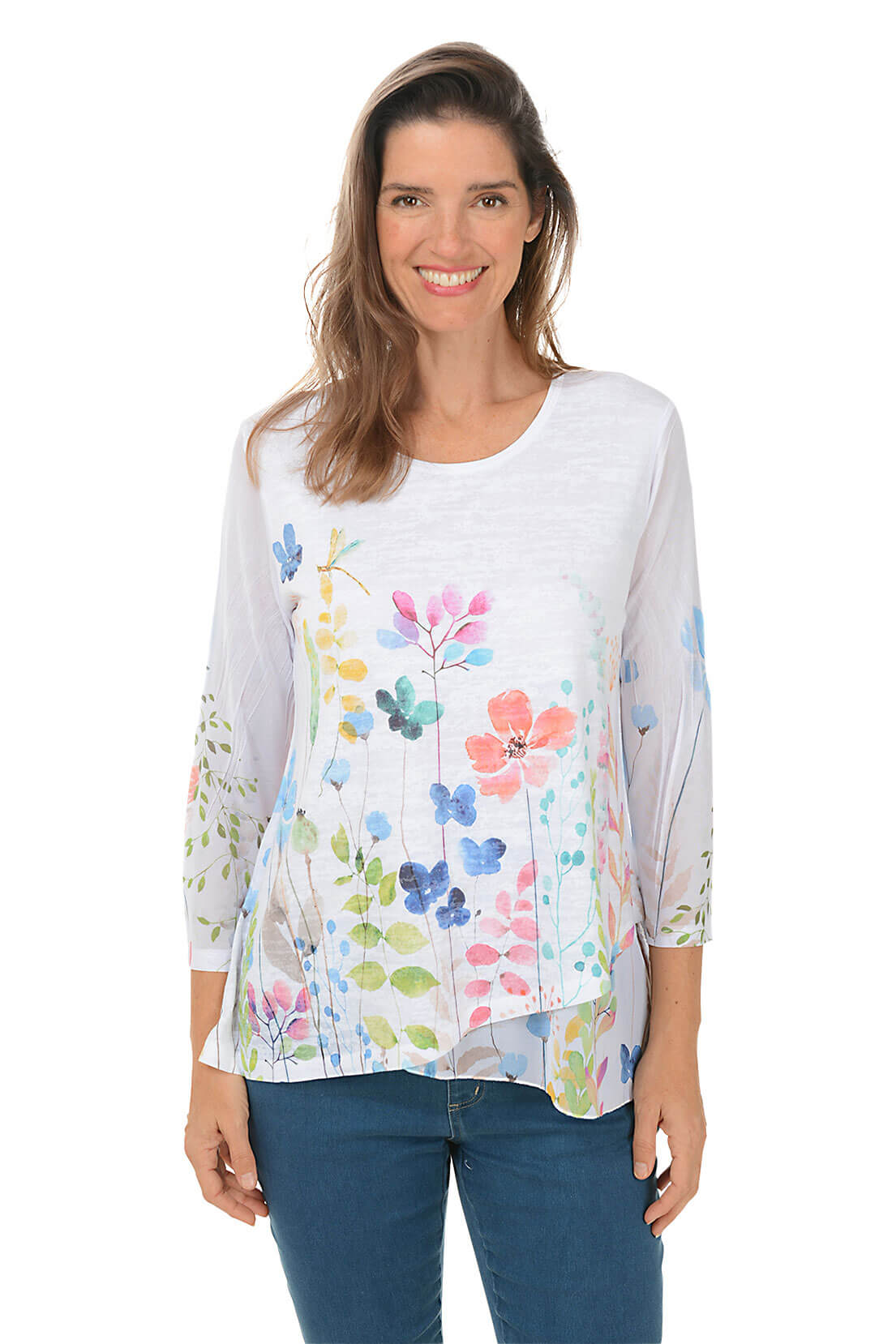 Gardenia Burnout Mesh Knit Tunic Top for Women - Flowy Boho Chic Blouse with Lace Trim - Perfect for Summer, Beach, and Casual Outings