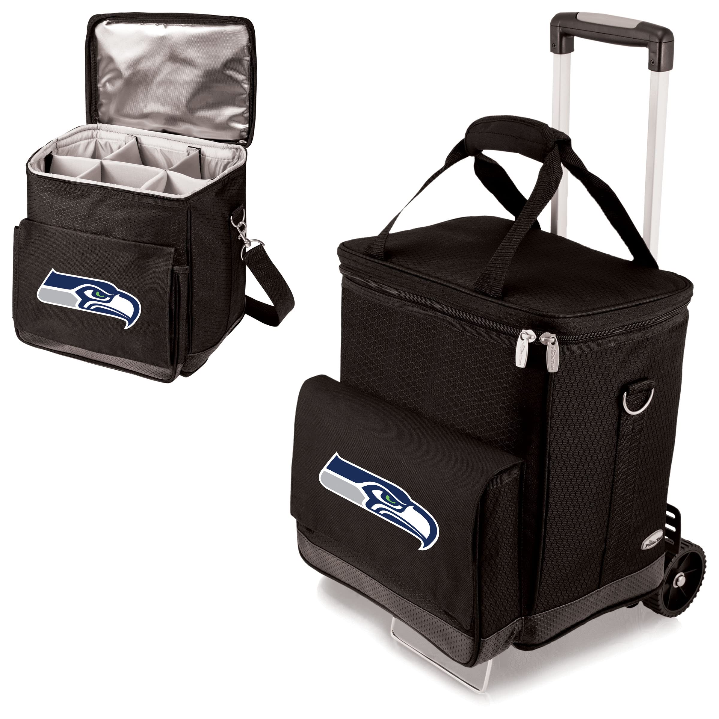 PICNIC TIME NFL Unisex-Adult 6-Bottle Insulated Wine Carrier & Cooler Tote with Wheels - Perfect for Tailgating, Beach Parties, and Outdoor Events