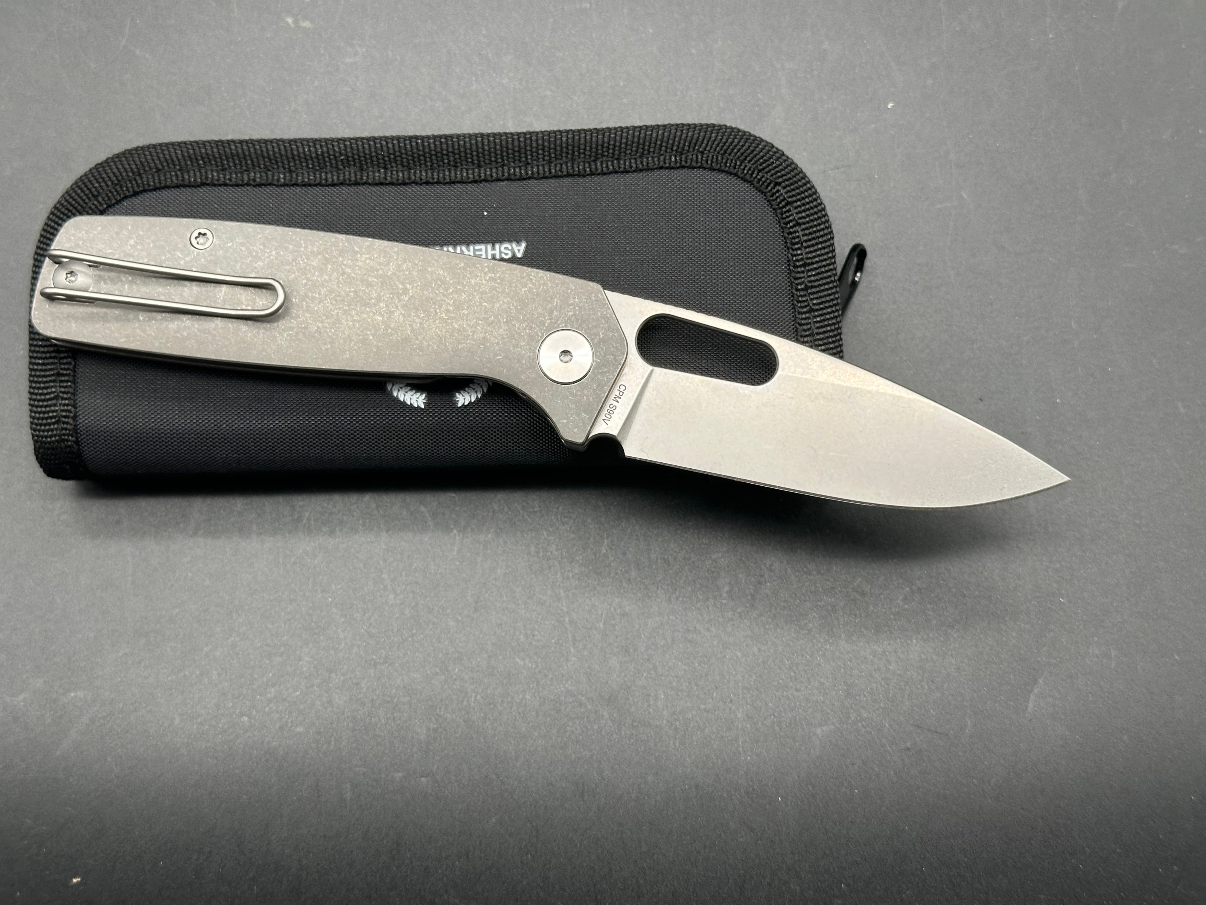 Asher Spiro Ti 3.2 CPM S90V Folding Knife - Stonewash Blade & Darkwash Titanium Handle - EDC, Outdoor, Camping, Survival Gear