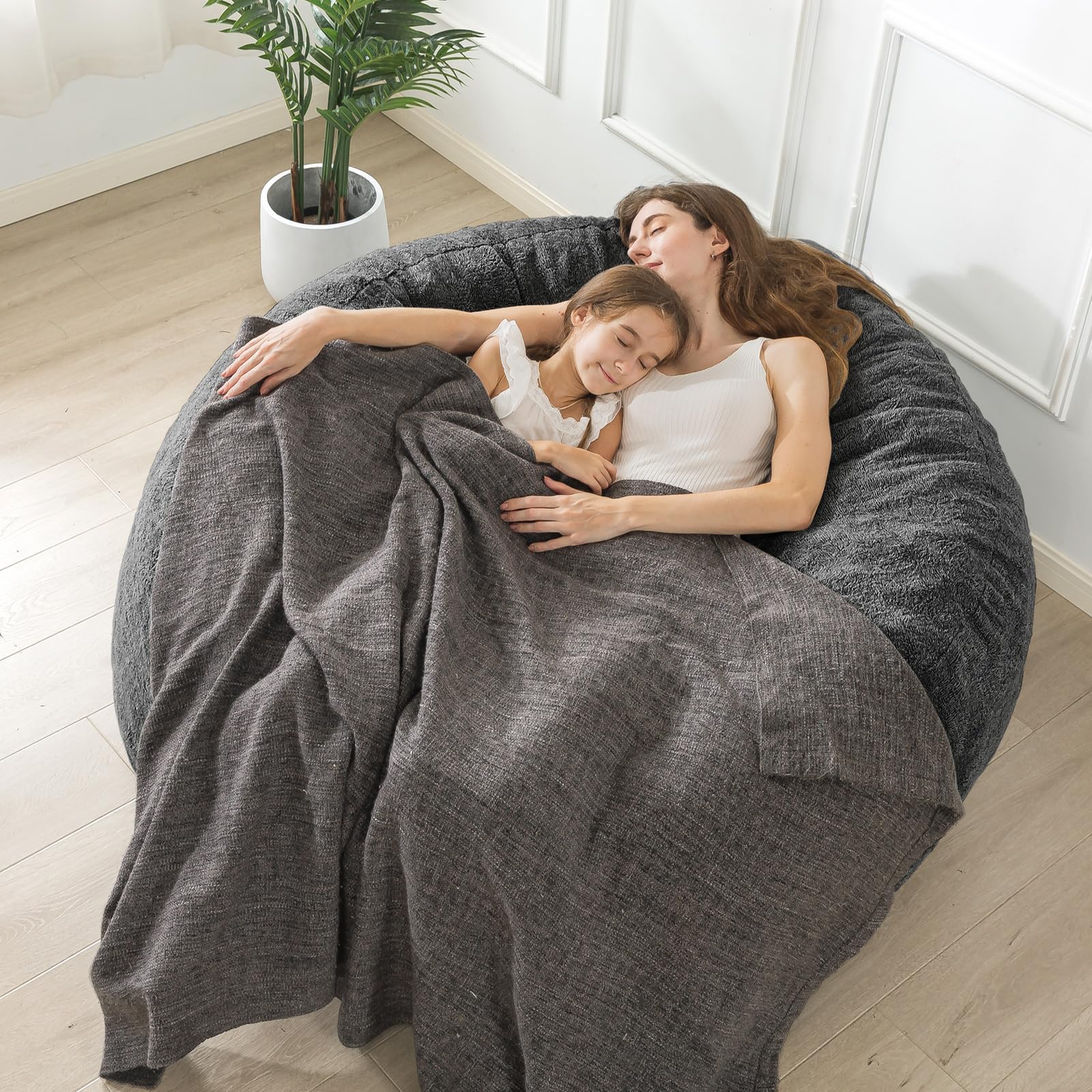 3 ft Sherpa Bean Bag Chair with Filling - Ultra Soft Faux Fur & Memory Foam for Adults & Kids | Dark Gray | Perfect for Living Room, Bedroom & Game Room Lounging