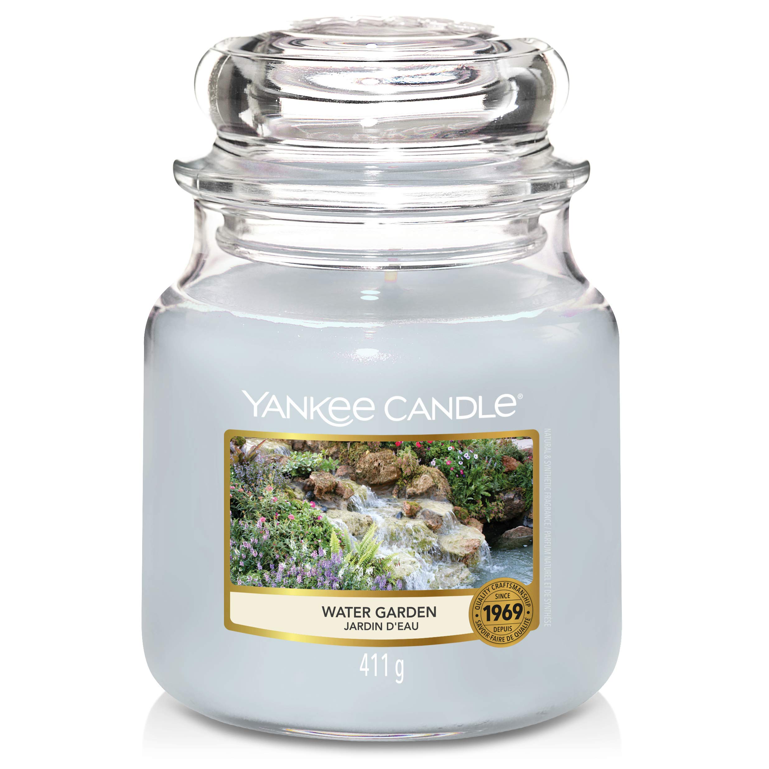 Yankee Candle Medium Jar Candle - Water Garden Fragrance, 75 Hours Long-Lasting Burn, Garden Hideaway Collection | Perfect for Home Decor, Relaxation & Aromatherapy, Ideal for Living Room, Bedroom or Bathroom
