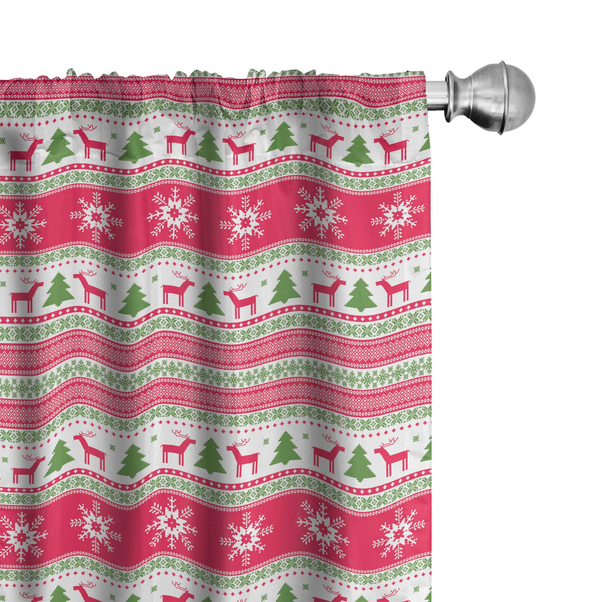 Ambesonne Nordic Christmas Window Curtains - Reindeer Snowflakes Trees Needlework Design, Lightweight Decor 2-Panel Set with Rod Pocket, 28