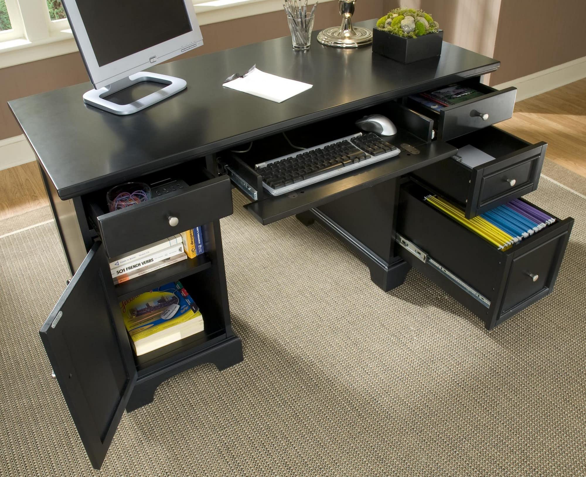 Homestyles Black Pedestal Desk for Home Office Work