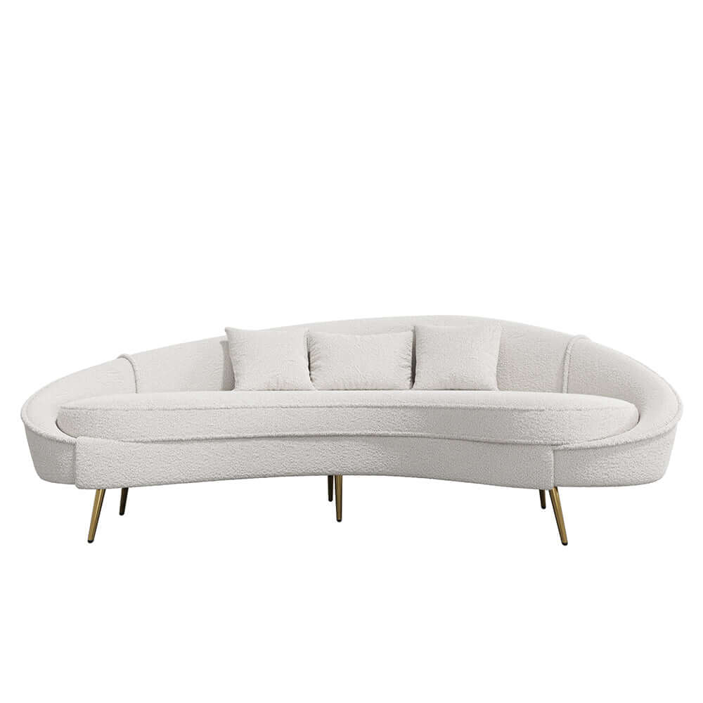 Modern 63 Inch Pink Velvet Curved Sofa with Gold Metal Legs & Throw Pillows - Luxury Living Room Furniture for Small Spaces & Apartments