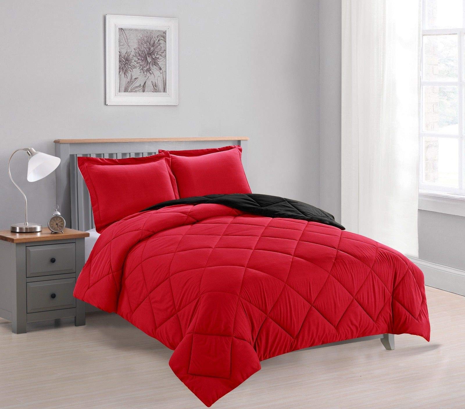 Empire Home All-Season Reversible Down Alternative Comforter Set with Sheet Set - King Size Bed in a Bag (Red & Black) | Soft & Cozy for Bedroom, Guest Room, Dorm | Machine Washable