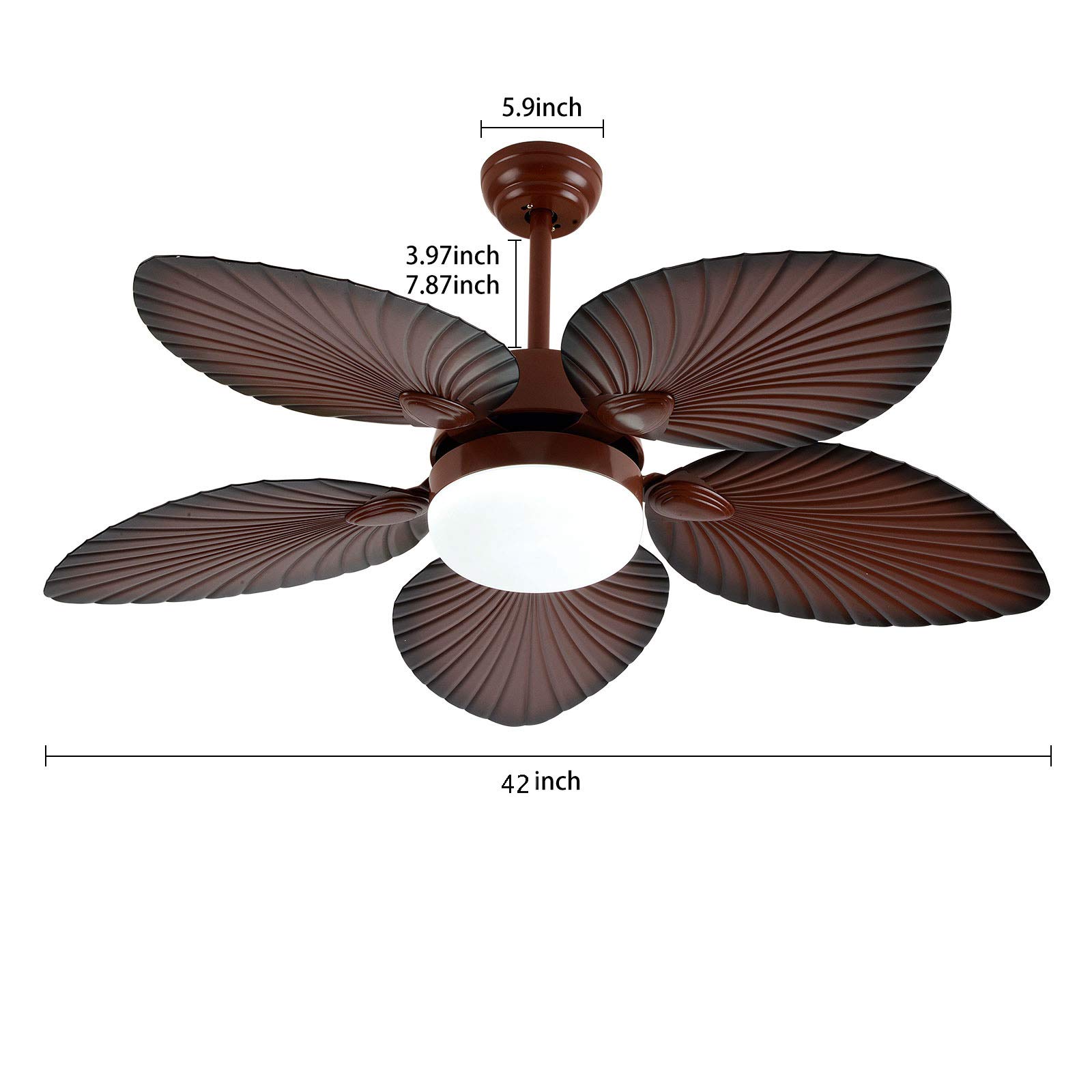 42 Inch Indoor Tropical Ceiling Fan with Light Kit - 5 Palm Leaf Blades, Bronze Finish - Perfect for Living Room, Bedroom & Outdoor Patio Decor