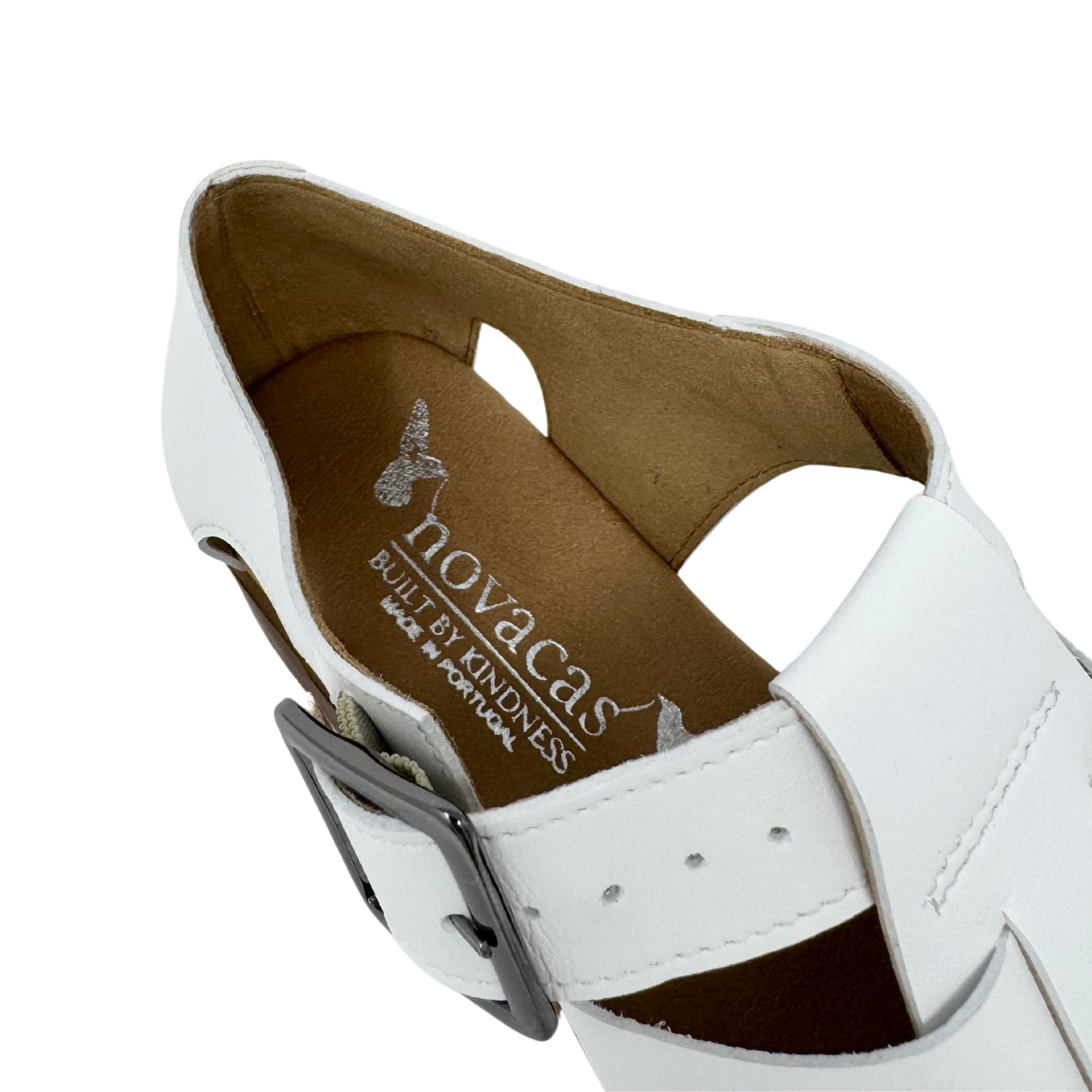 Novacas Women's White Courtney Sandal - Comfortable Leather Casual Sandals for Summer, Beach, and Everyday Wear