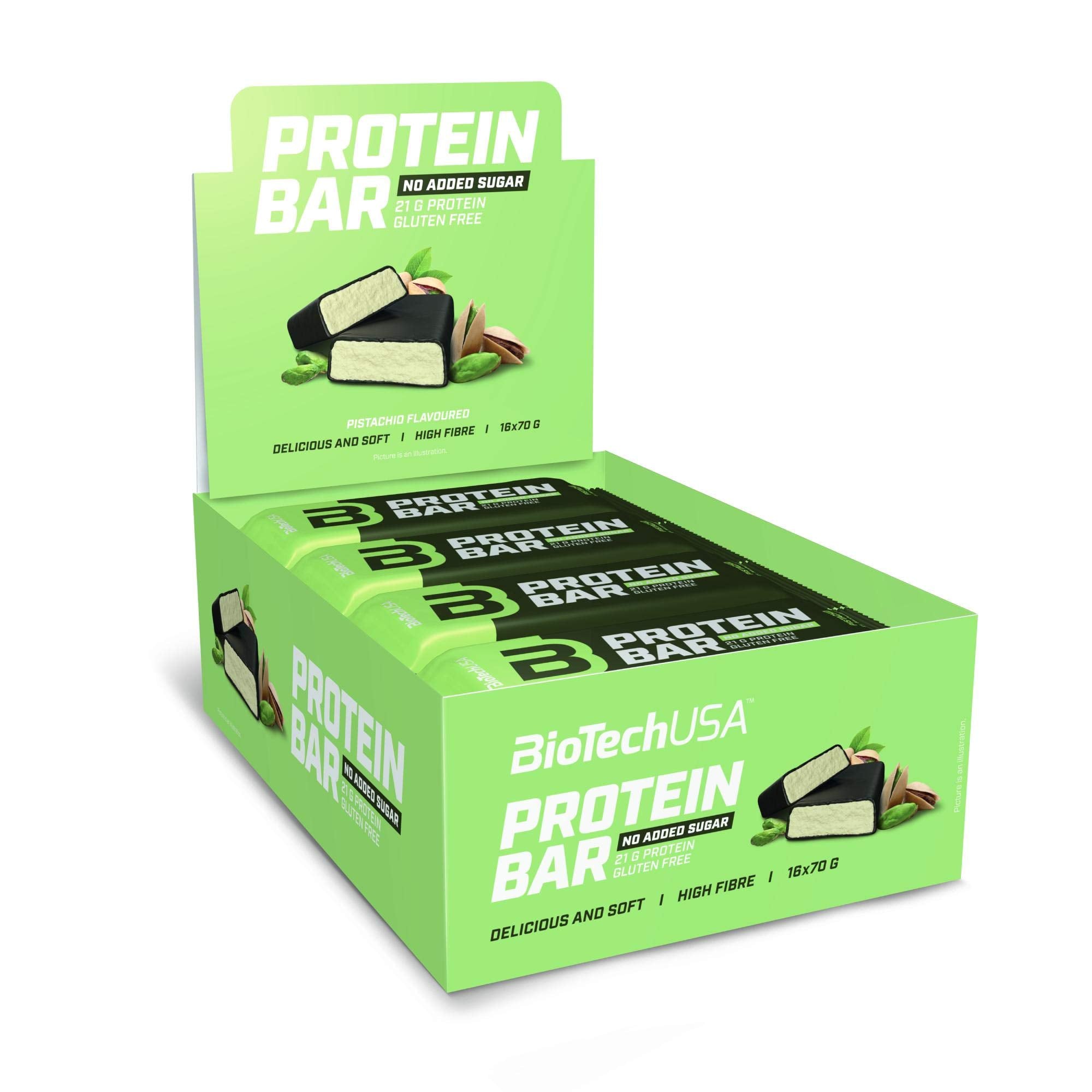BioTechUSA High Protein Bar, Pistachio Flavor - 16 Pack (70g Each) | Low Carb, Gluten-Free Snack for Muscle Recovery, Weight Loss & On-the-Go Energy