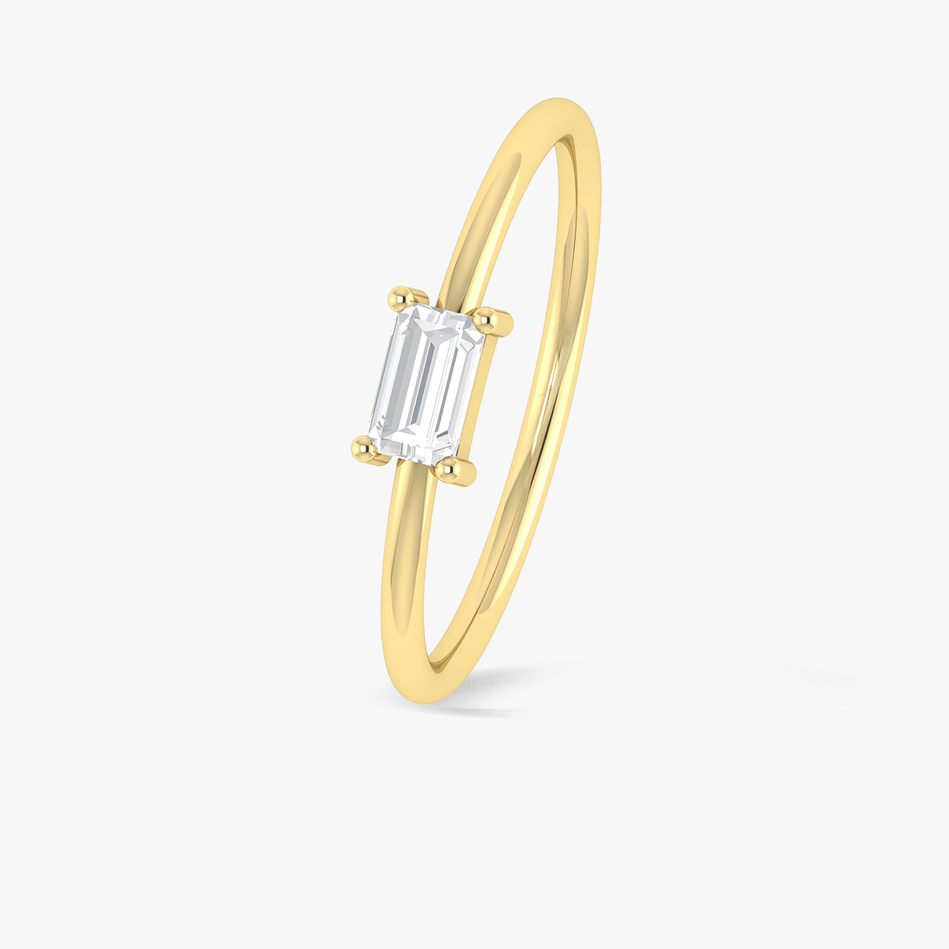 Moissanite Baguette Gemstone Minimalist Ring - Dainty Stackable Wedding Band for Women, Perfect for Engagement, Anniversary & Everyday Elegance